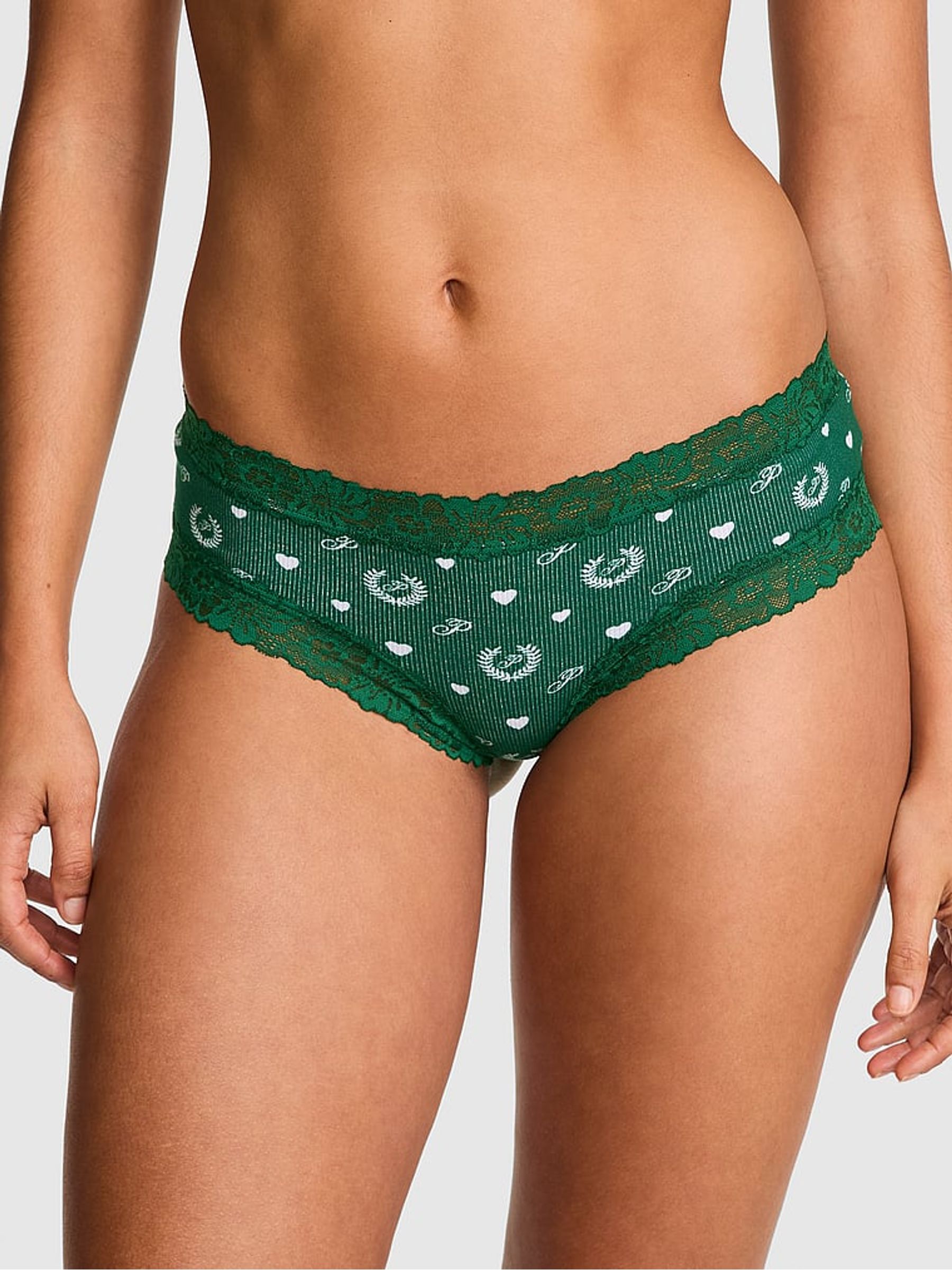 Jaguar Green Cheeky Lace Trim Rib Knickers - Image 1 of 2