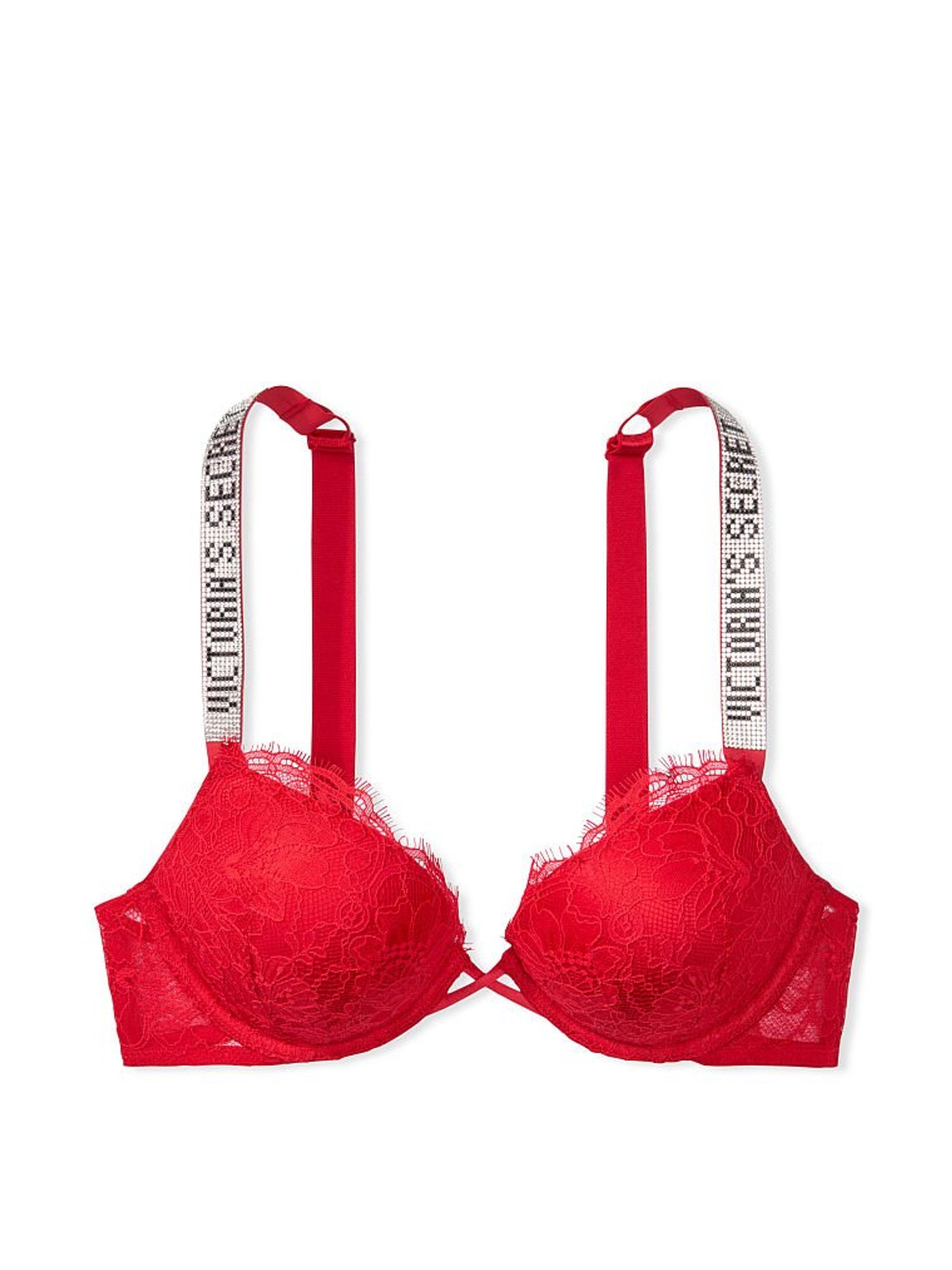 Lipstick Red Add 2 Cups Push Up Bombshell Shine Strap Lace Bra - Image 3 of 3