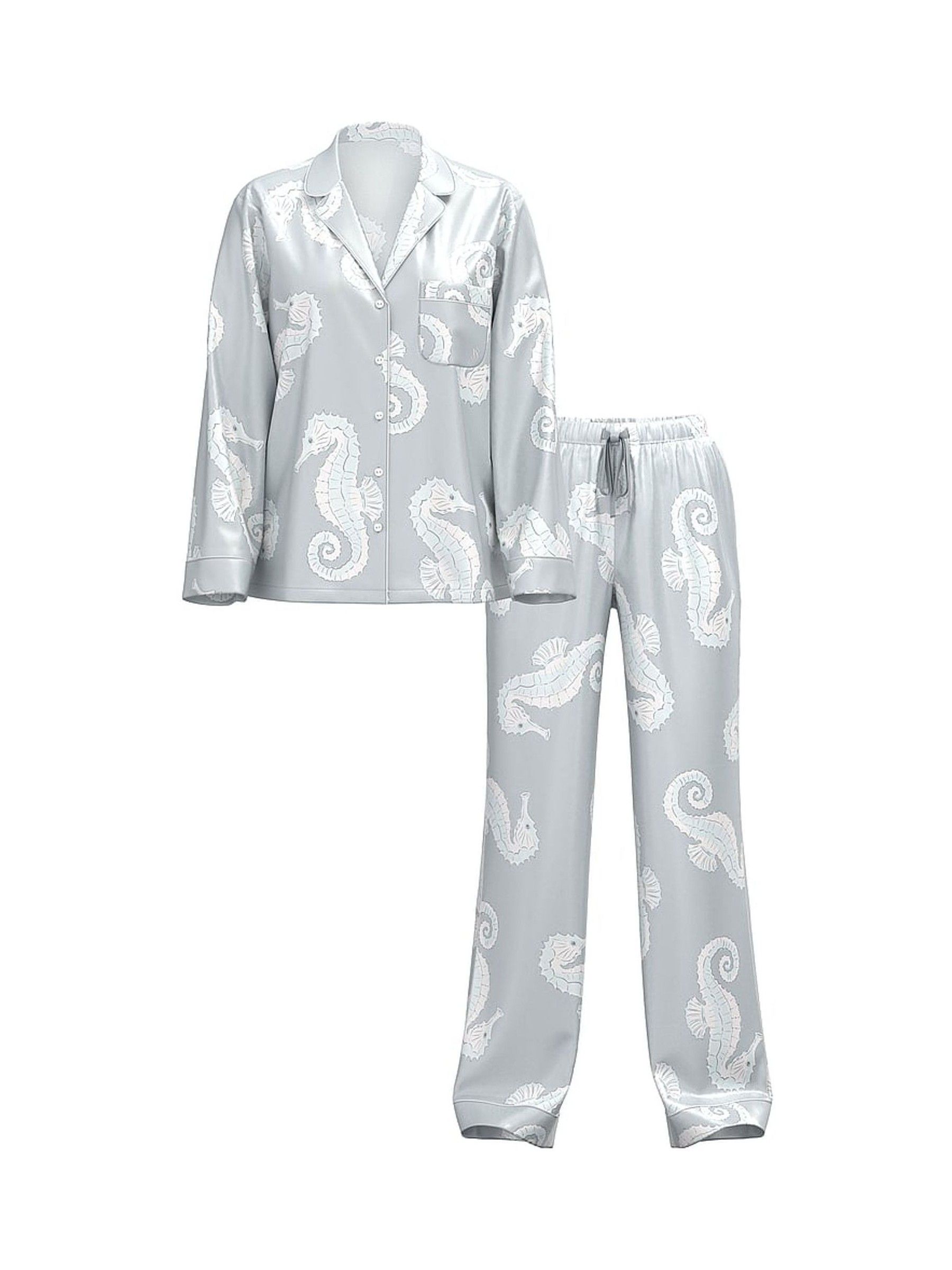 Grey Fog Seahorses Satin Long Pyjamas Set - Image 3 of 3