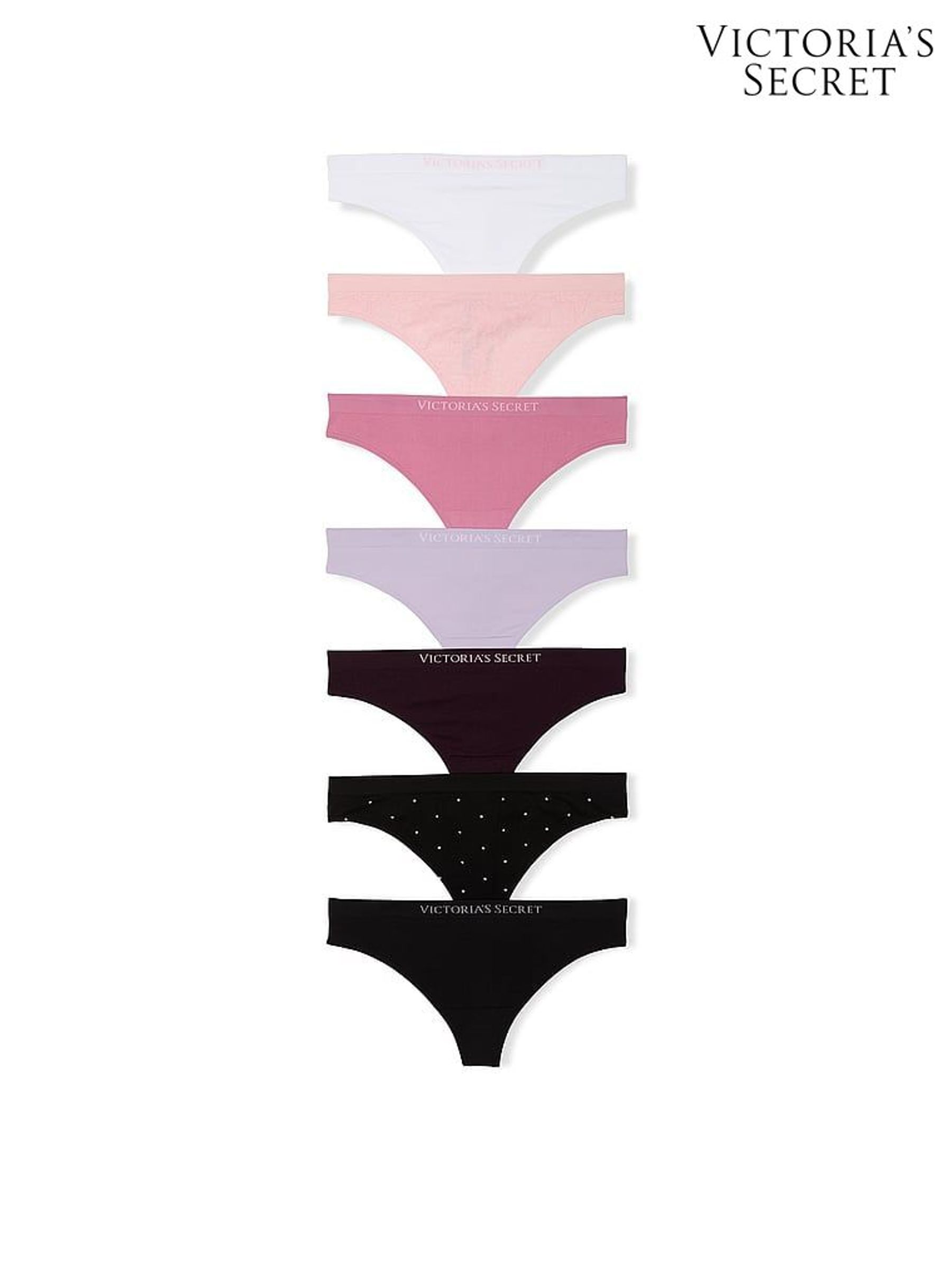 White/Pink/Purple/Black Thong 7 Pack Knickers - Image 4 of 4