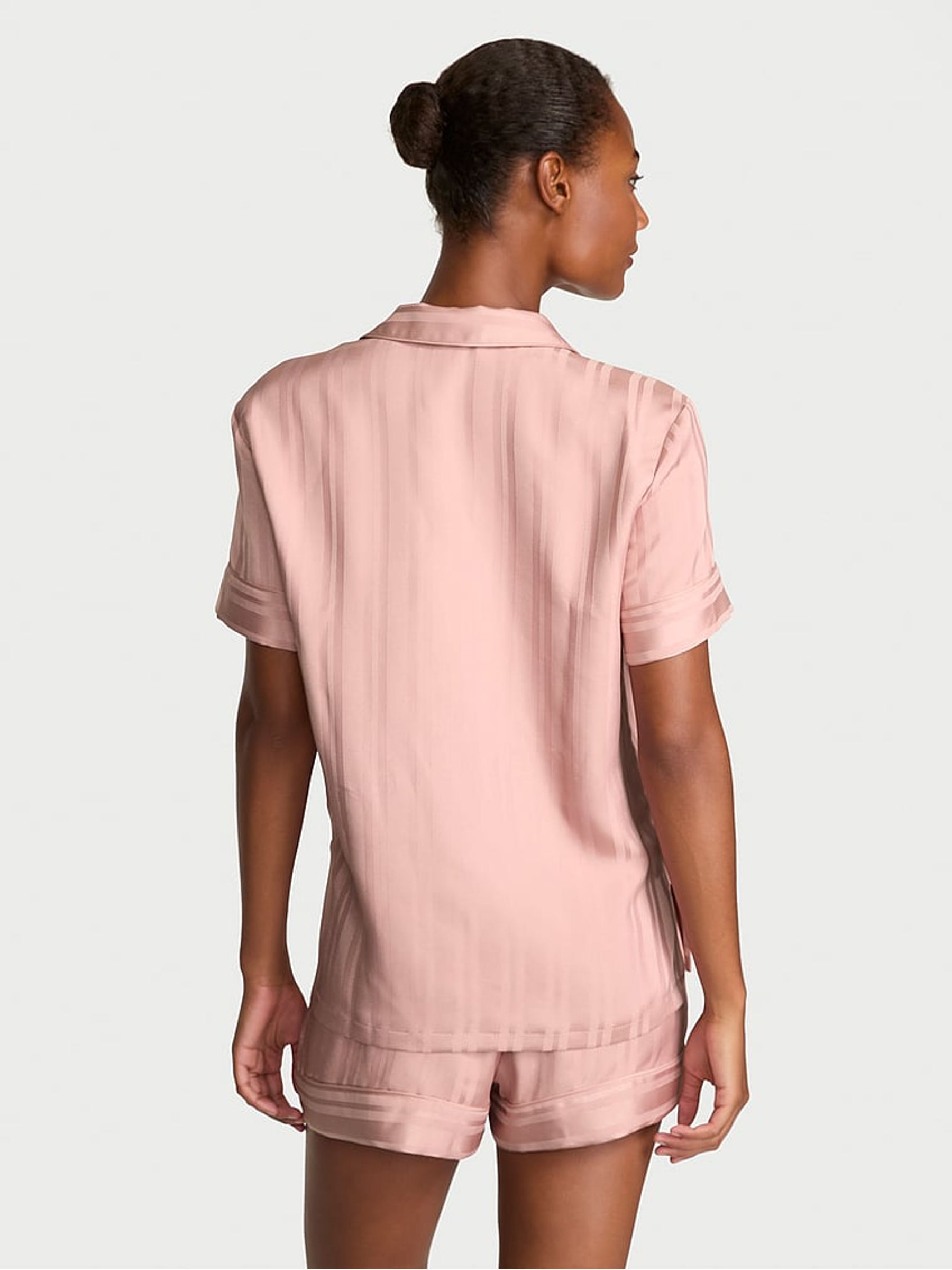 Royal Pink Jacquard Satin Short Pyjamas Set - Image 2 of 4