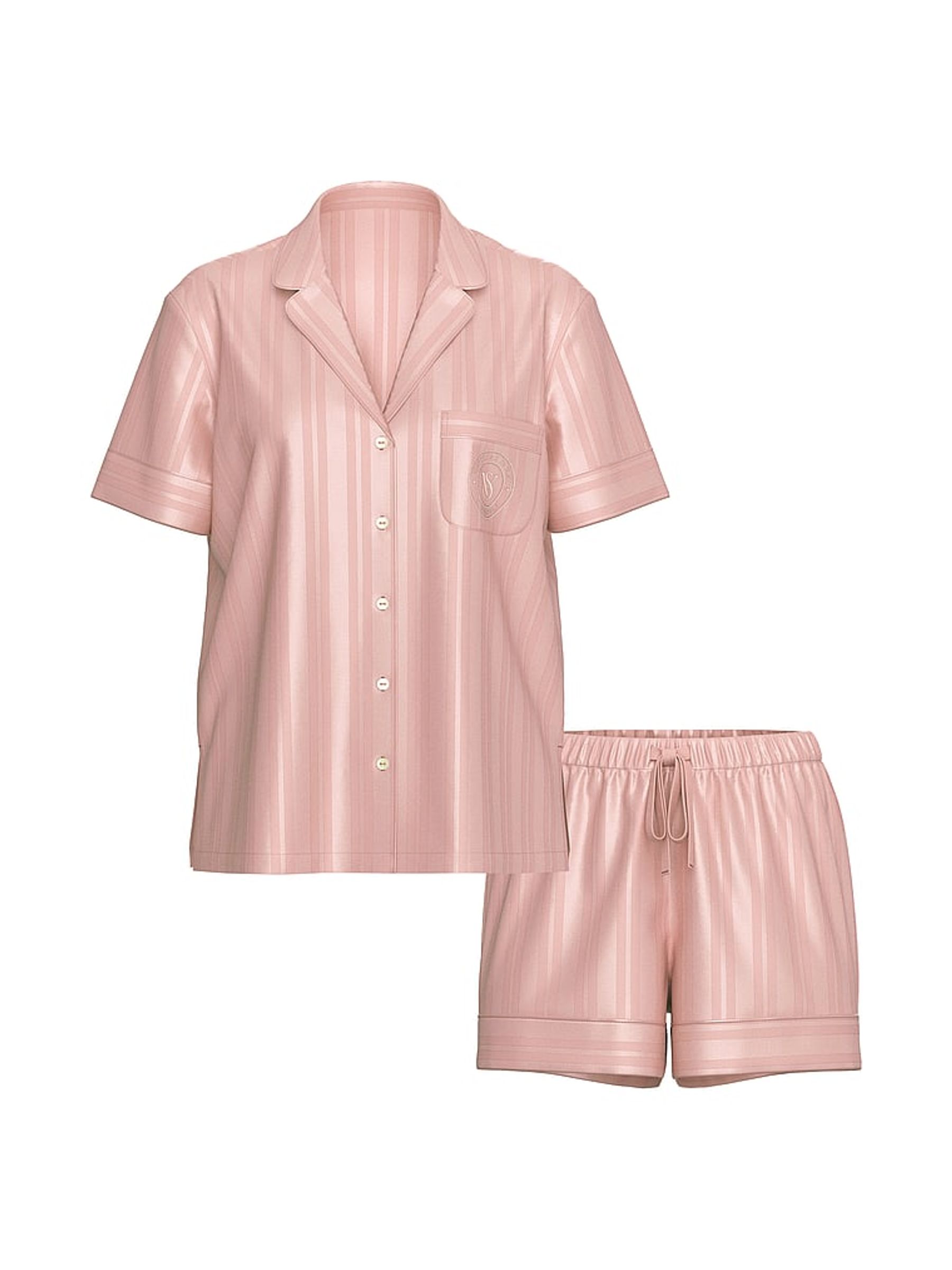 Royal Pink Jacquard Satin Short Pyjamas Set - Image 4 of 4