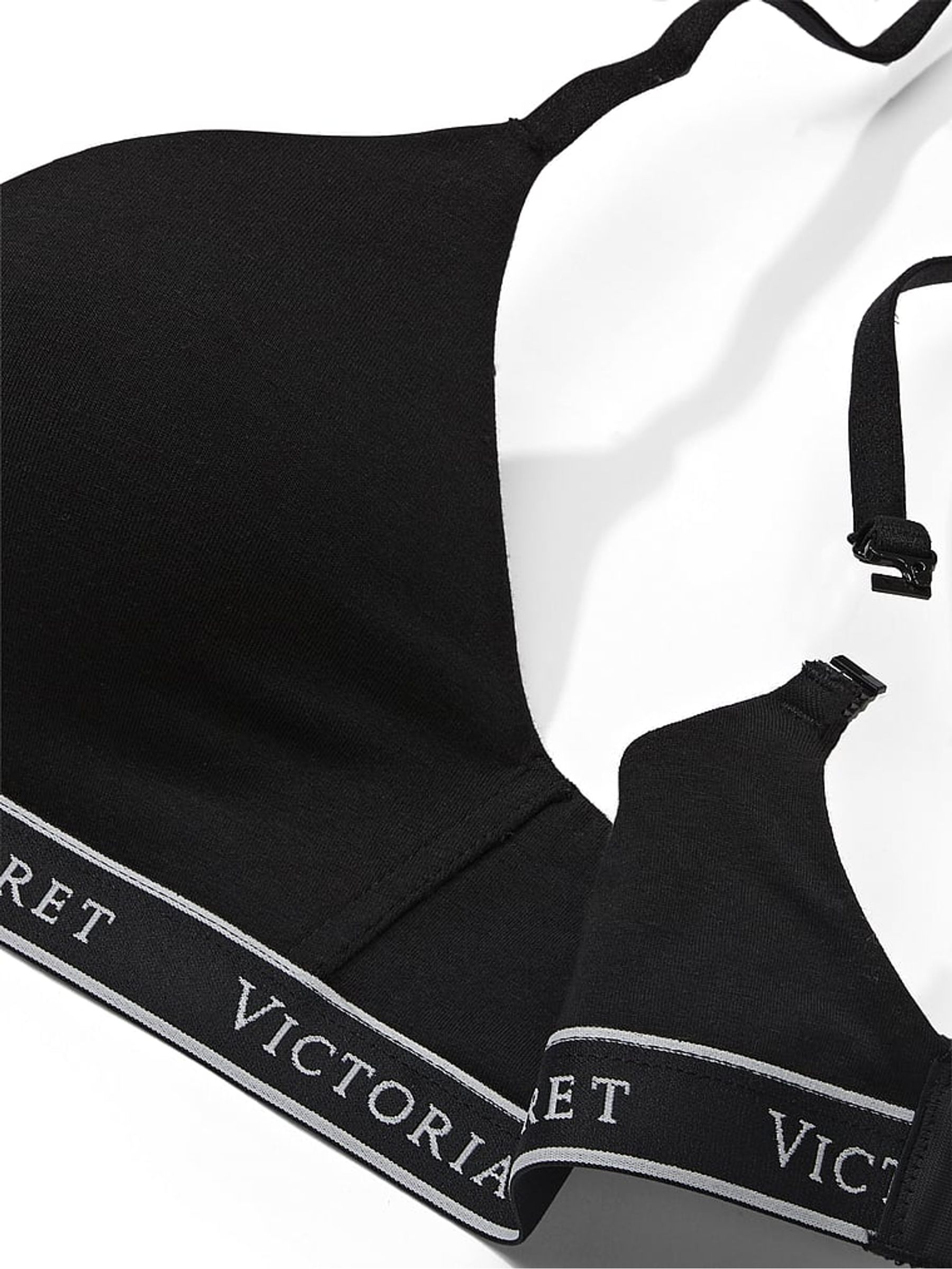Black Band Non Wired Lightly Lined Cotton Logo Bra - Image 4 of 4