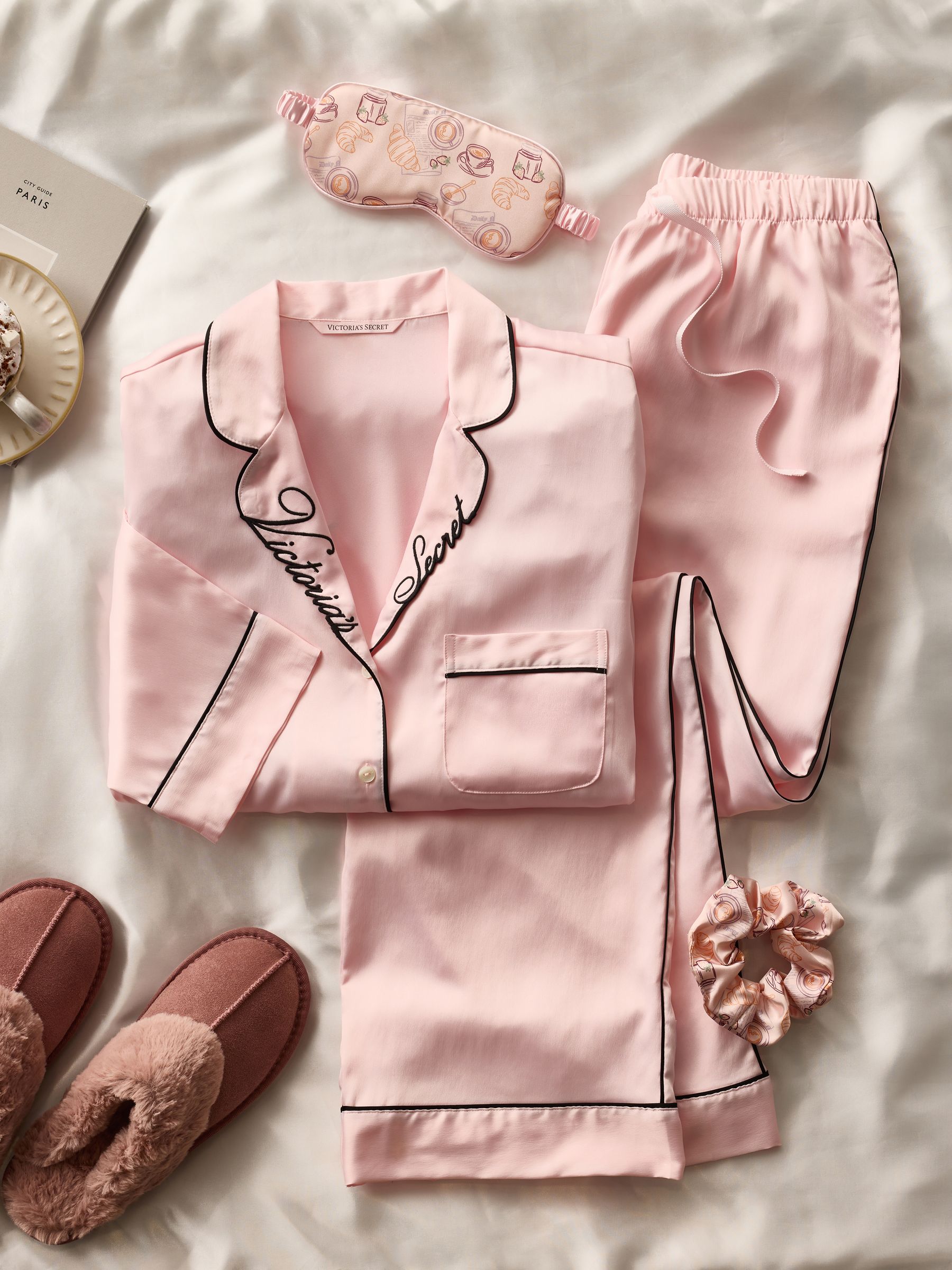 Angel Pink with Embroidery Satin Long Pyjamas Set - Image 4 of 5