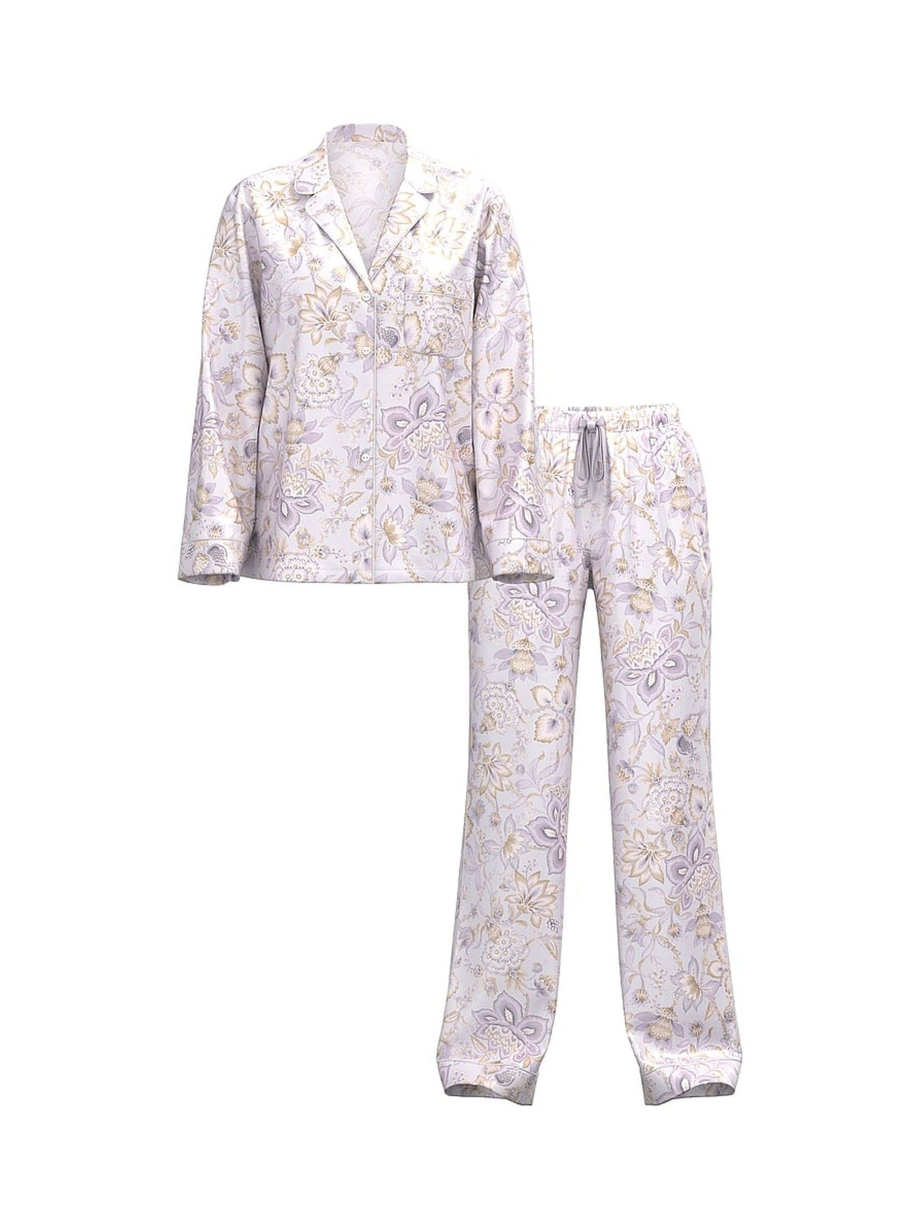Purple Floral Satin Long Pyjamas Set - Image 3 of 3