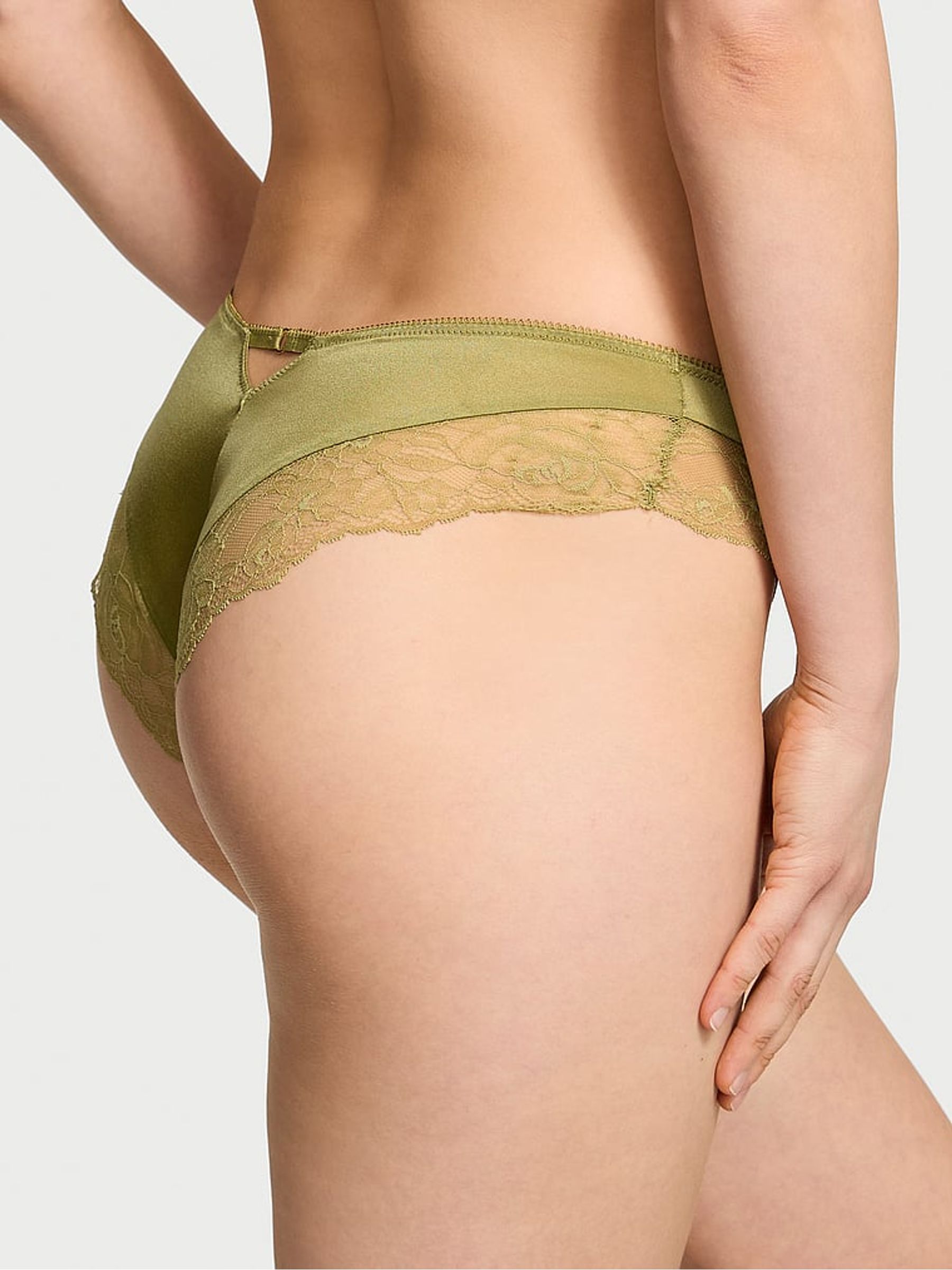 Moss Green Cheeky Rose Lace Trim Knickers - Image 2 of 2