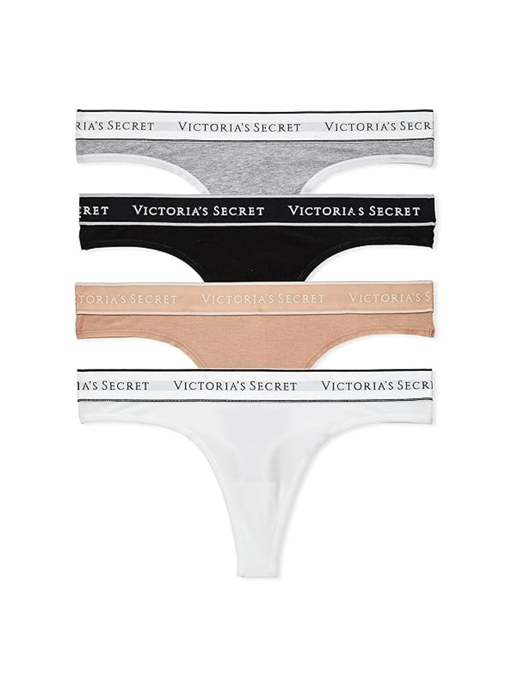 Black/White/Grey/Nude Thong Logo 4 Pack Knickers - Image 1 of 7