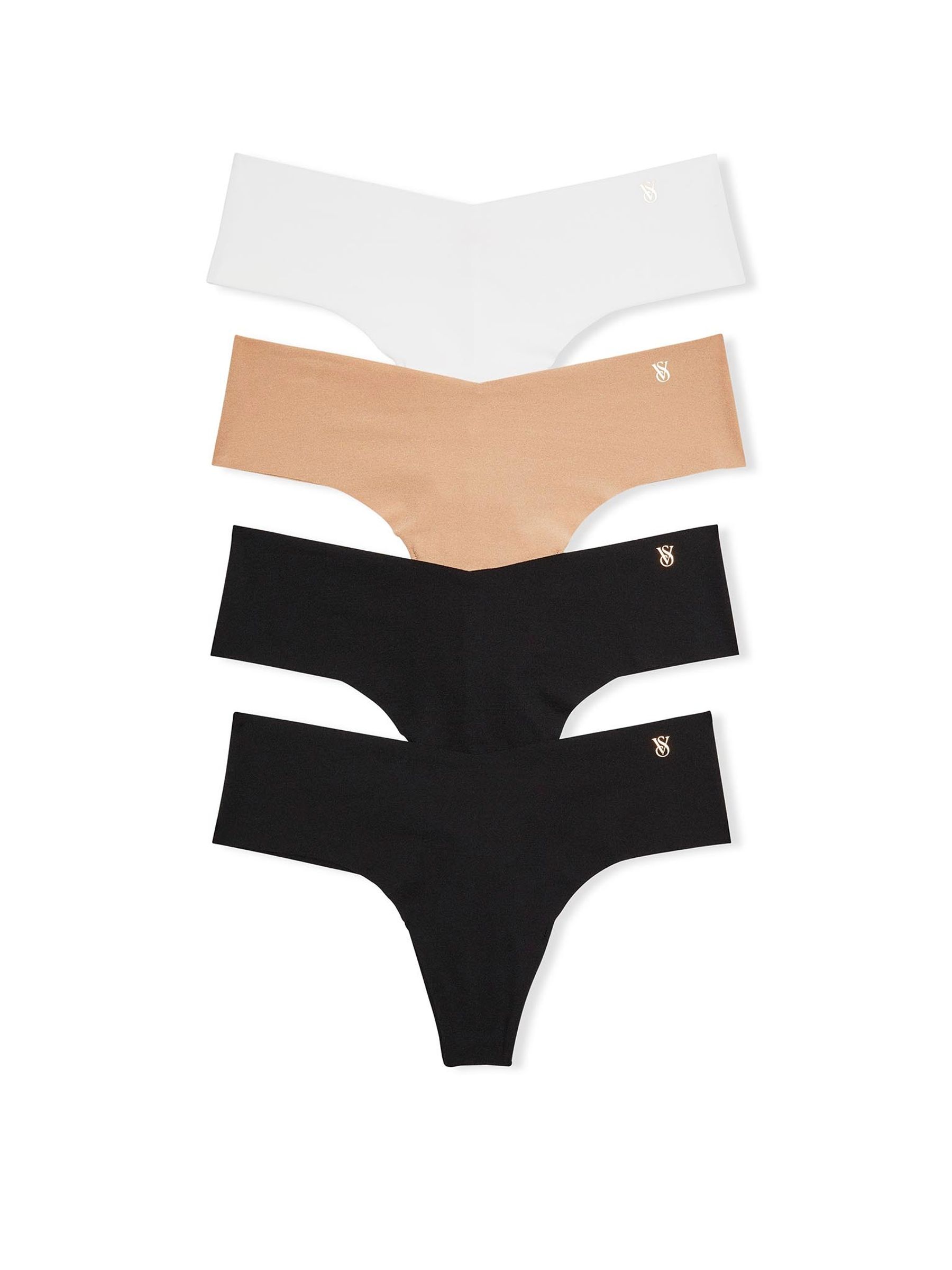 Black/Nude/White Thong 4 Pack Knickers - Image 1 of 8