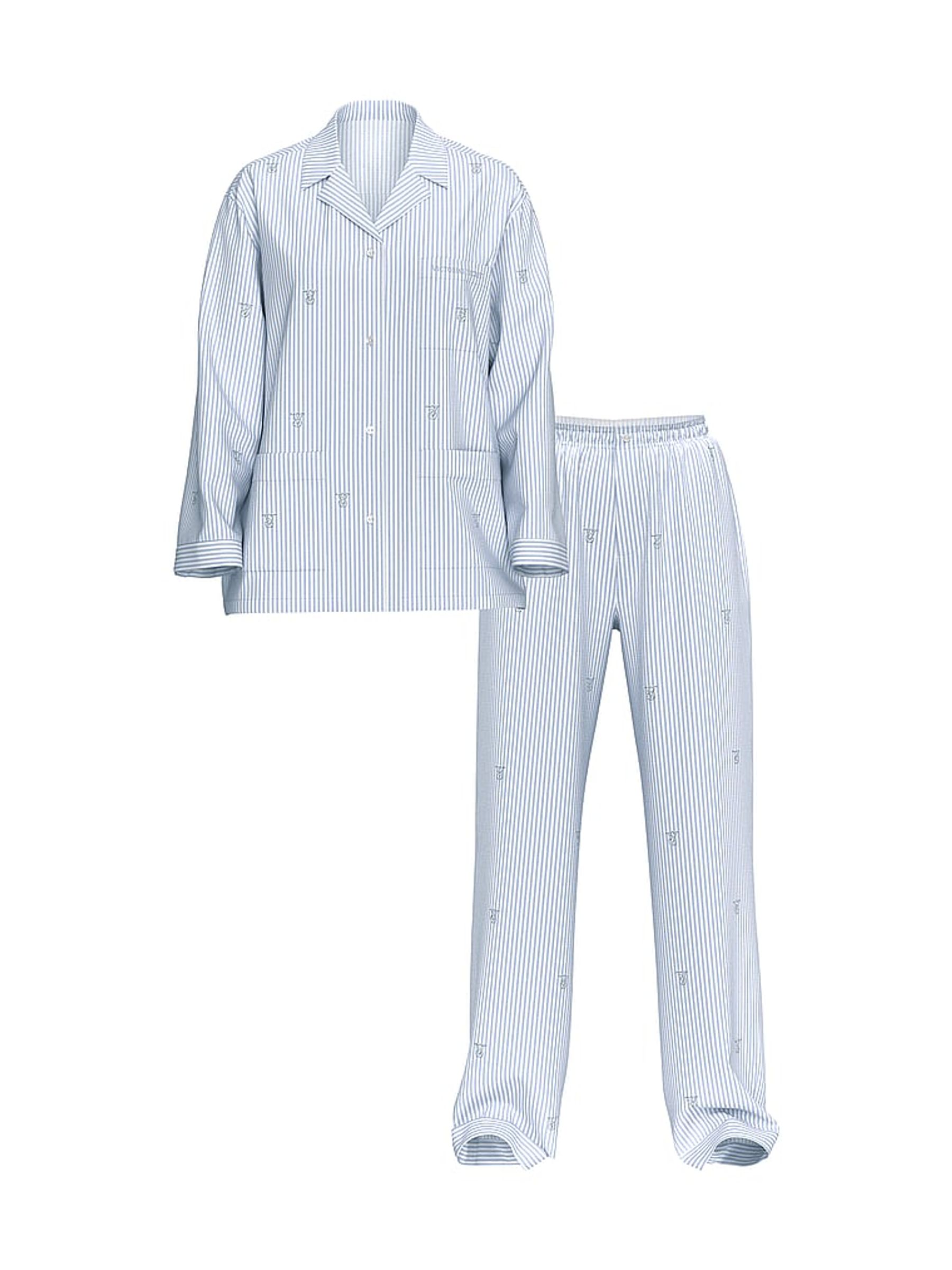 Blue Stripe Oversized Cotton Long Diamante Pyjama Set - Image 3 of 4