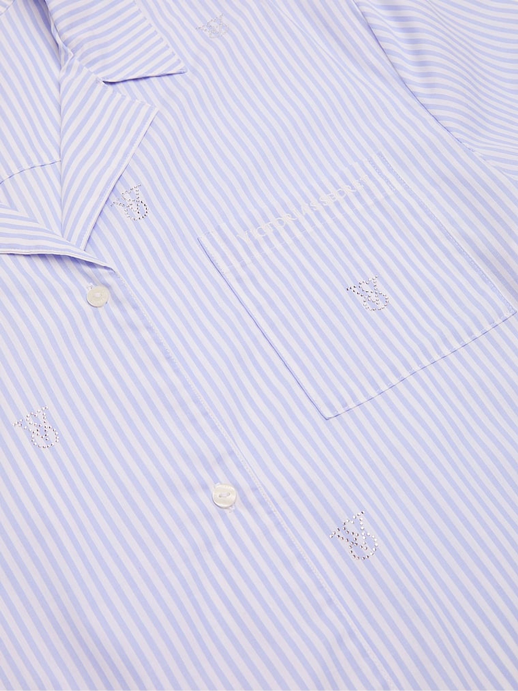 Blue Stripe Oversized Cotton Long Diamante Pyjamas Set - Image 3 of 3 Blue Stripe Oversized Cotton Long Diamante Pyjamas Set - Image 3 of 3