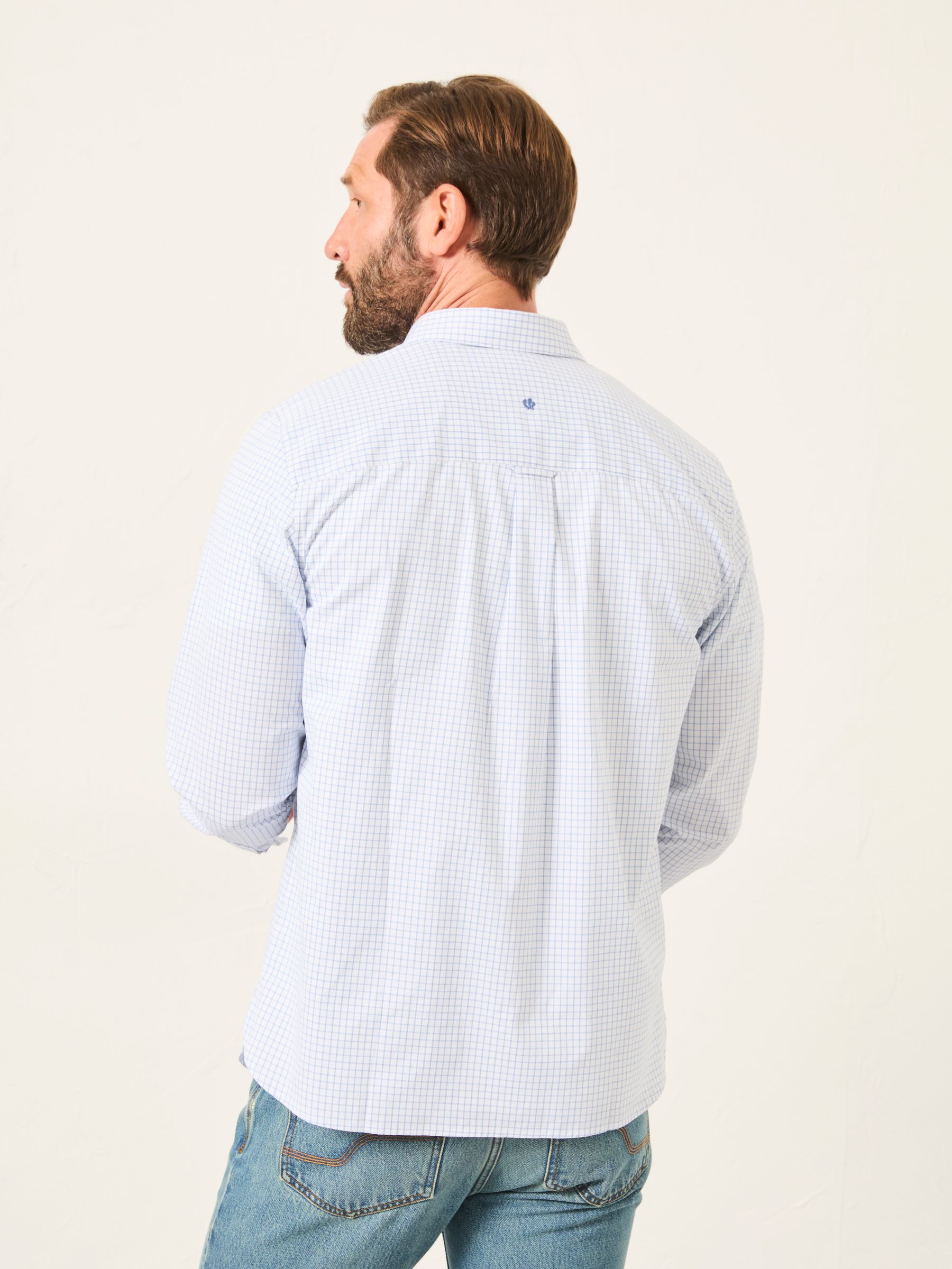 White Long Sleeve Mini Grid Check Shirt - Image 2 of 5 White Long Sleeve Mini Grid Check Shirt - Image 2 of 5