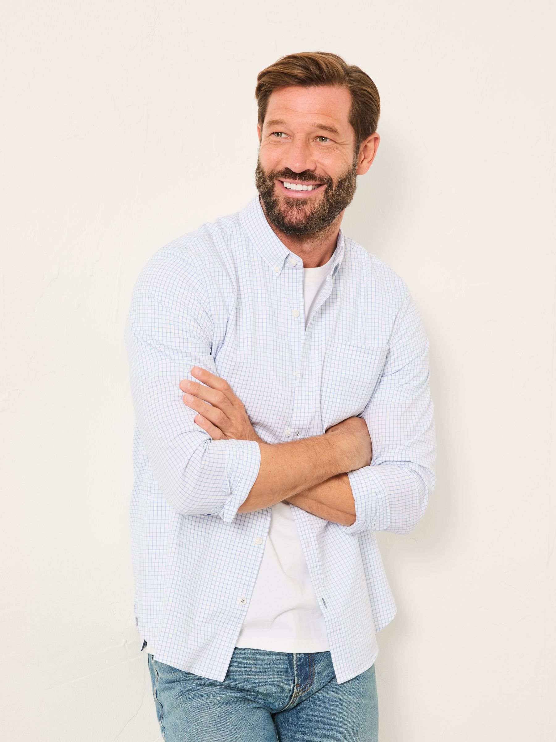 White Long Sleeve Mini Grid Check Shirt - Image 3 of 5