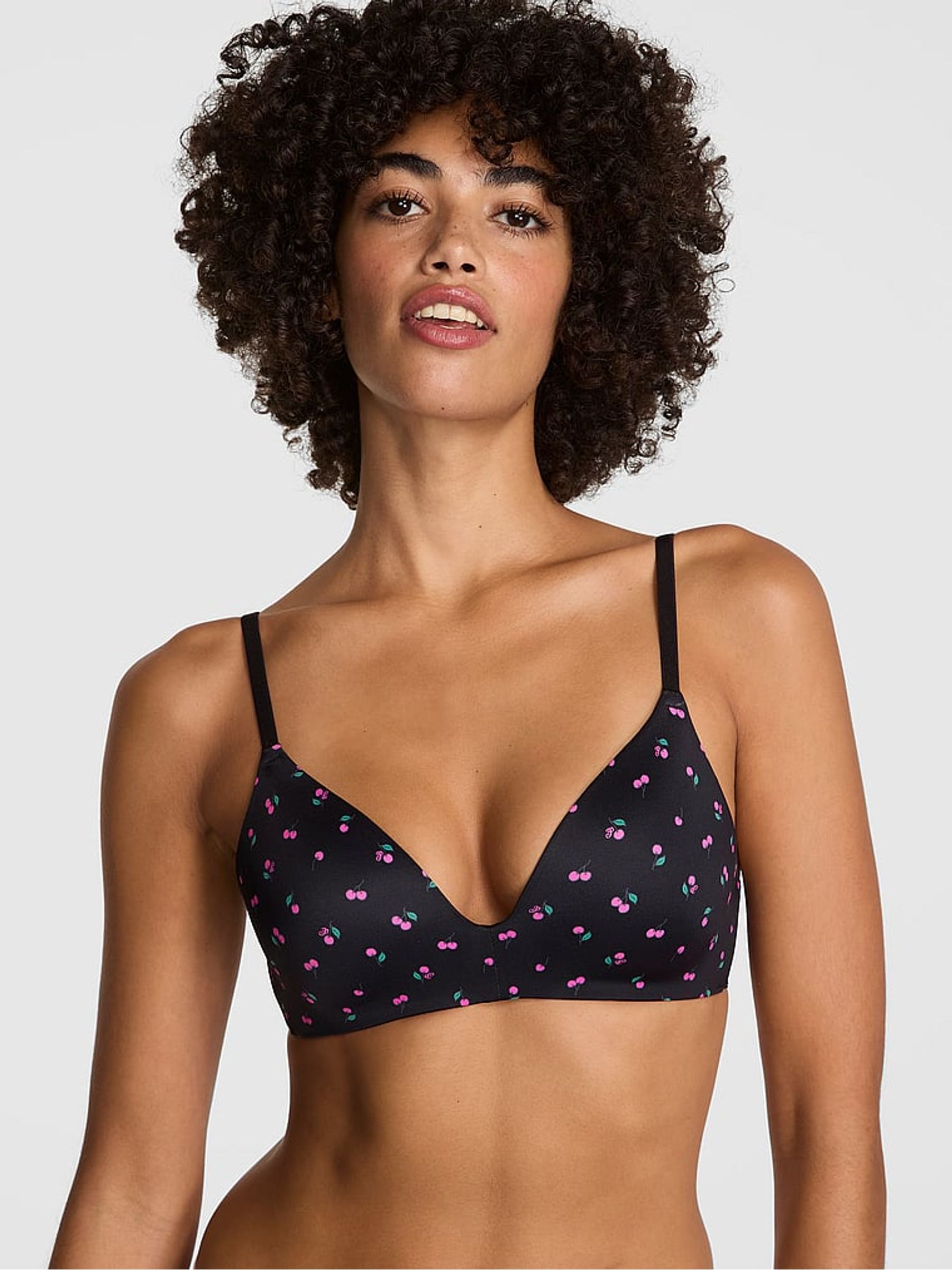 Black Cherry Print Non Wired Push Up Bra - Image 1 of 2