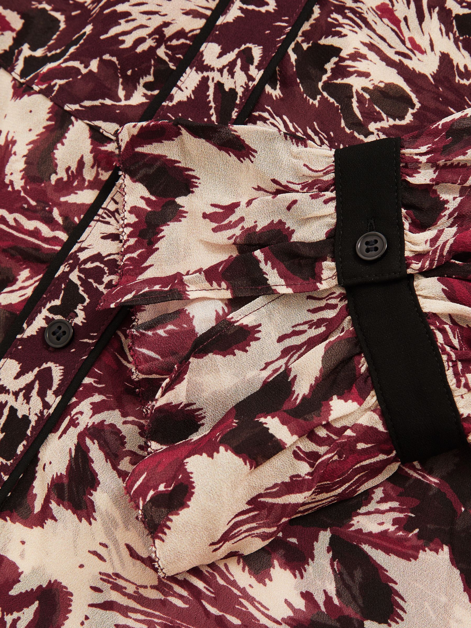 Abstract-Print Ruffle-Neck Shirt in Burgundy/Cream - image 5