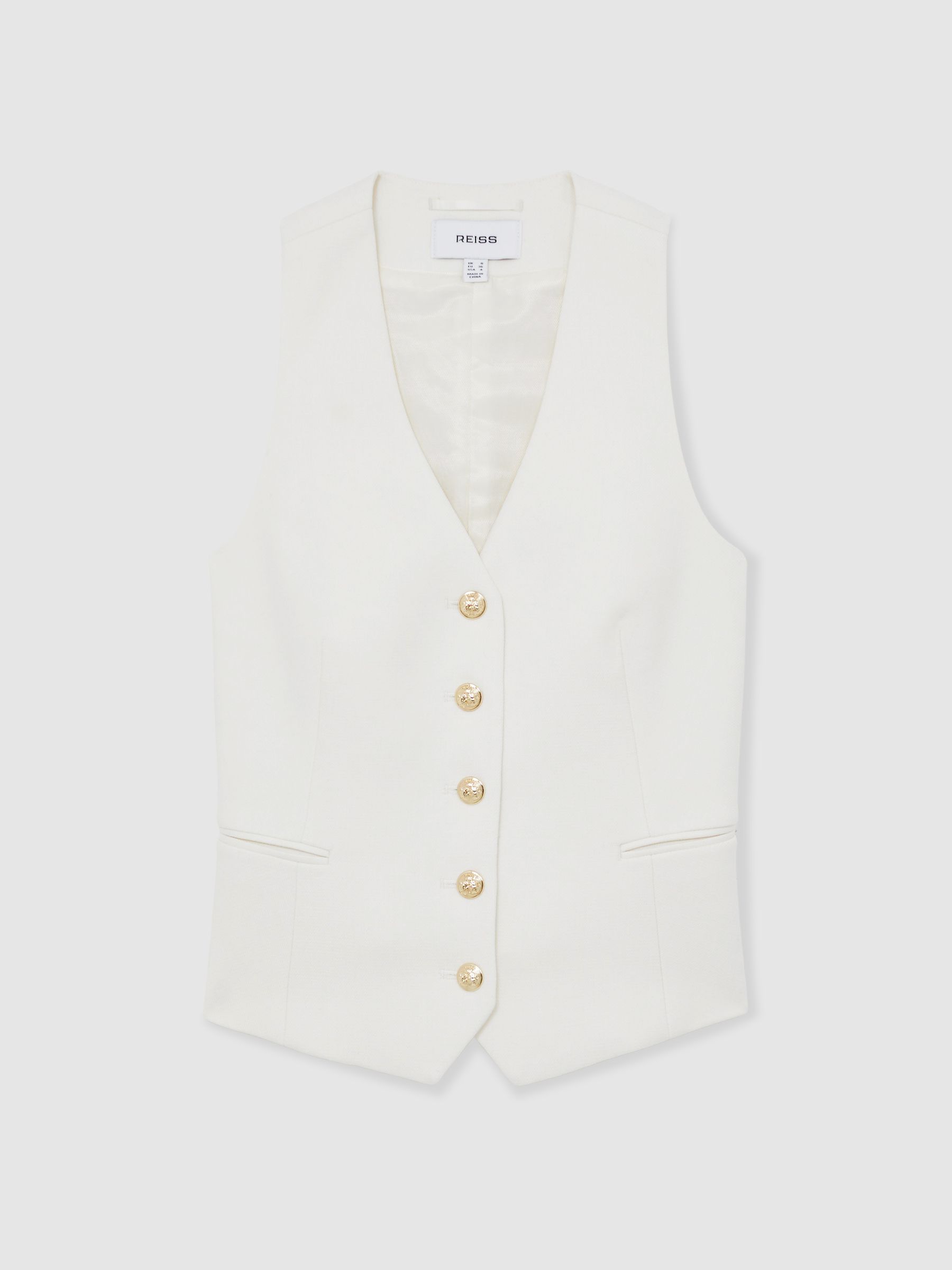 Single-Breasted Twill Waistcoat With Wool in White - Image 2 of 7