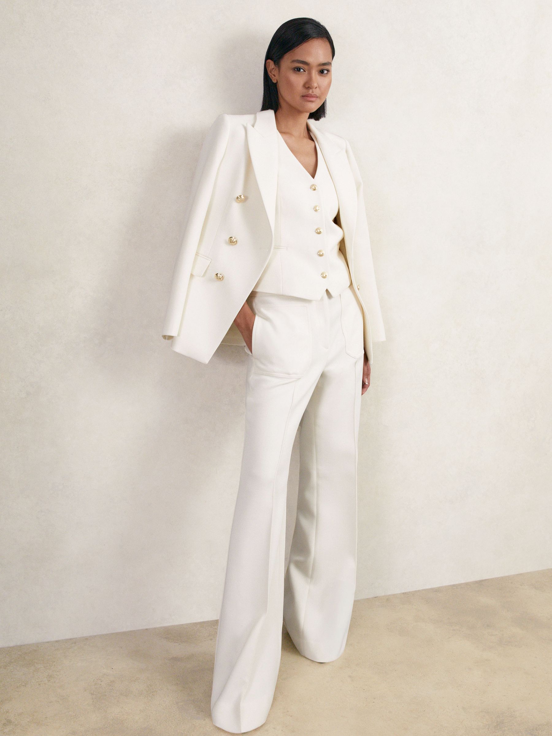 Single-Breasted Twill Waistcoat With Wool in White - Image 4 of 7