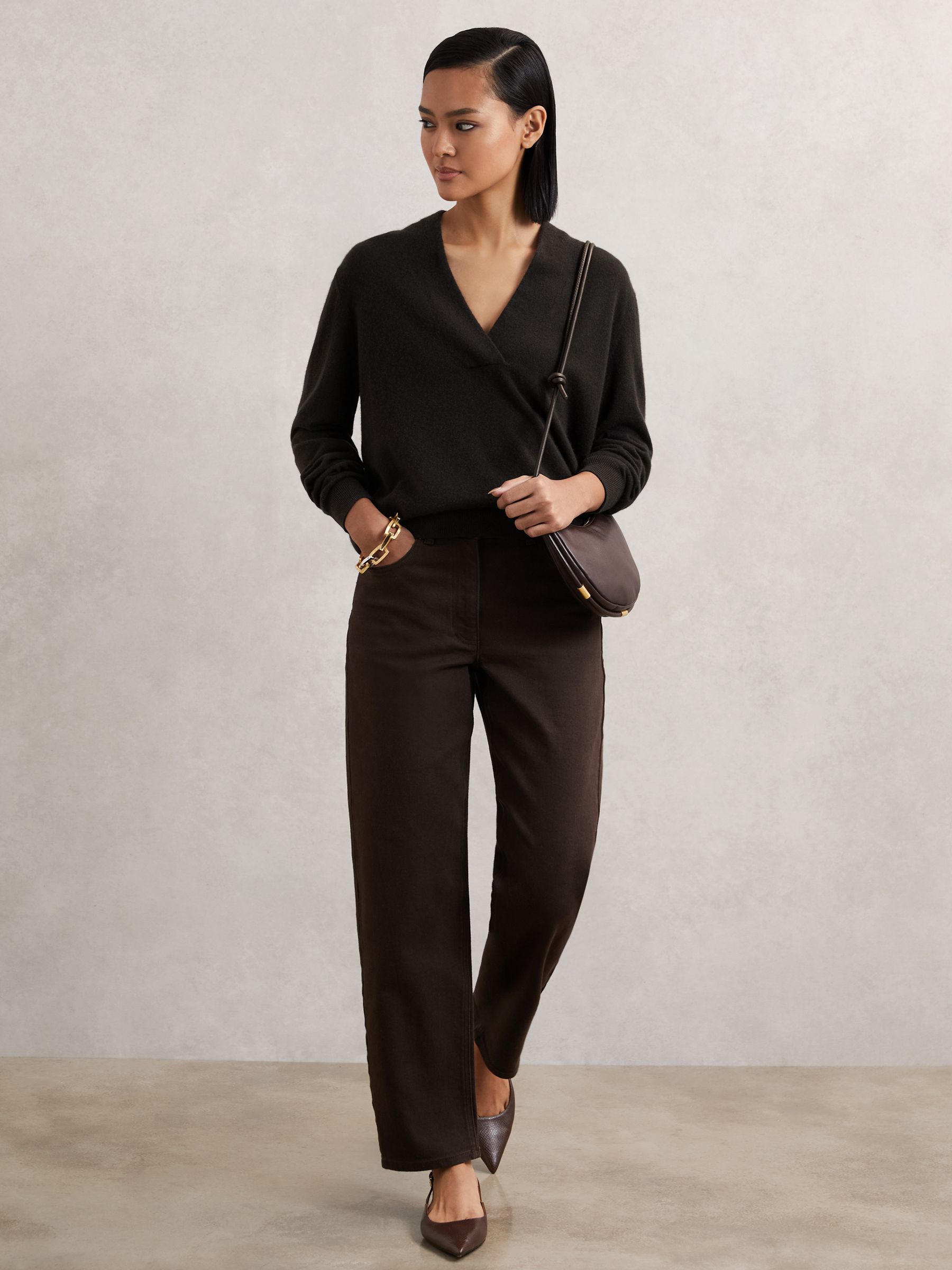 Cashmere V-Neck Jumper in Chocolate Brown - Image 4 of 6