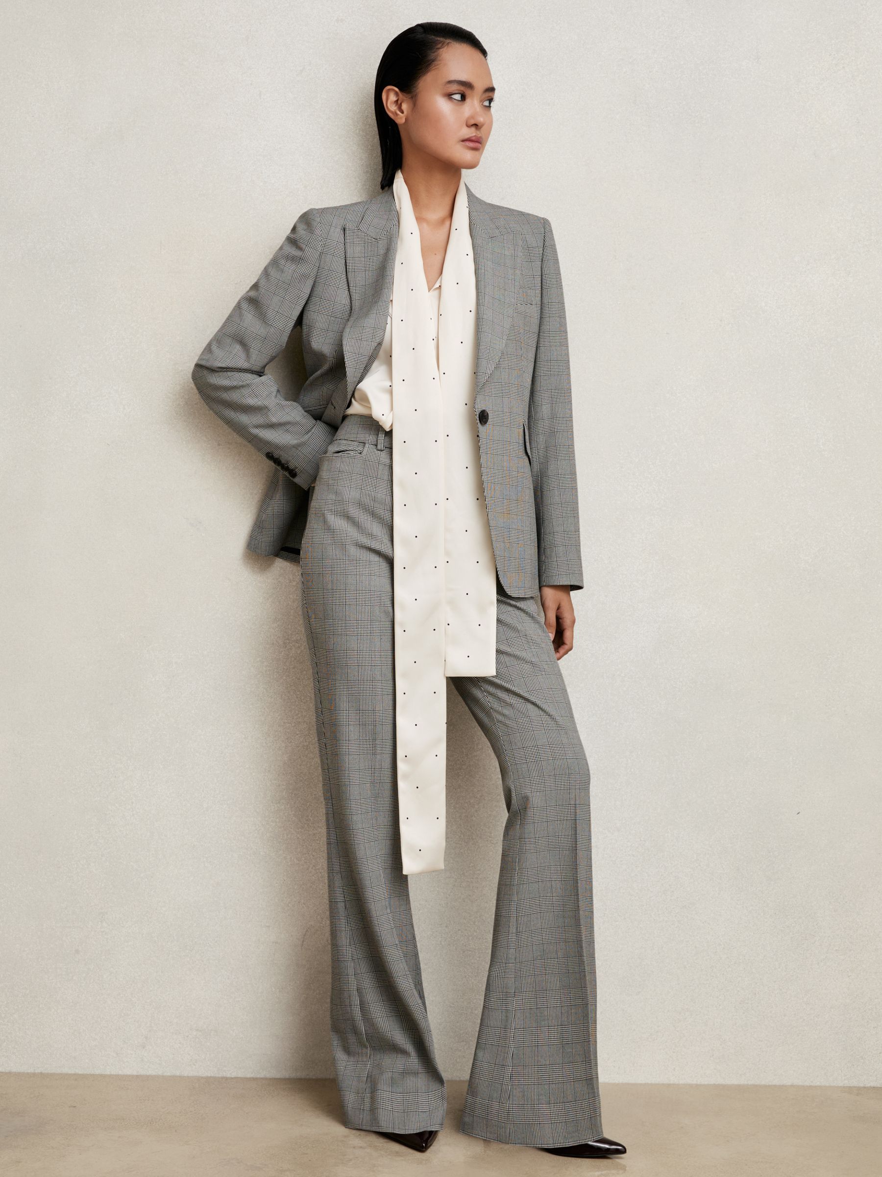 Petite Single-Breasted Check Suit Blazer in Grey - Image 1 of 8