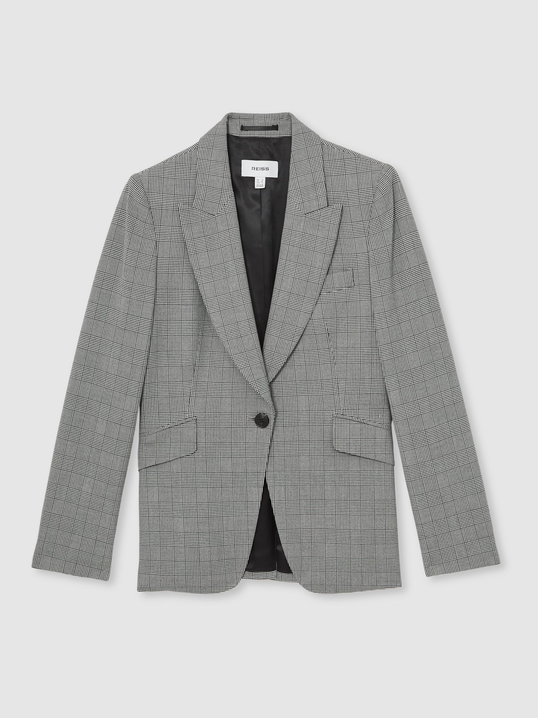 Petite Single-Breasted Check Suit Blazer in Grey - Image 2 of 8