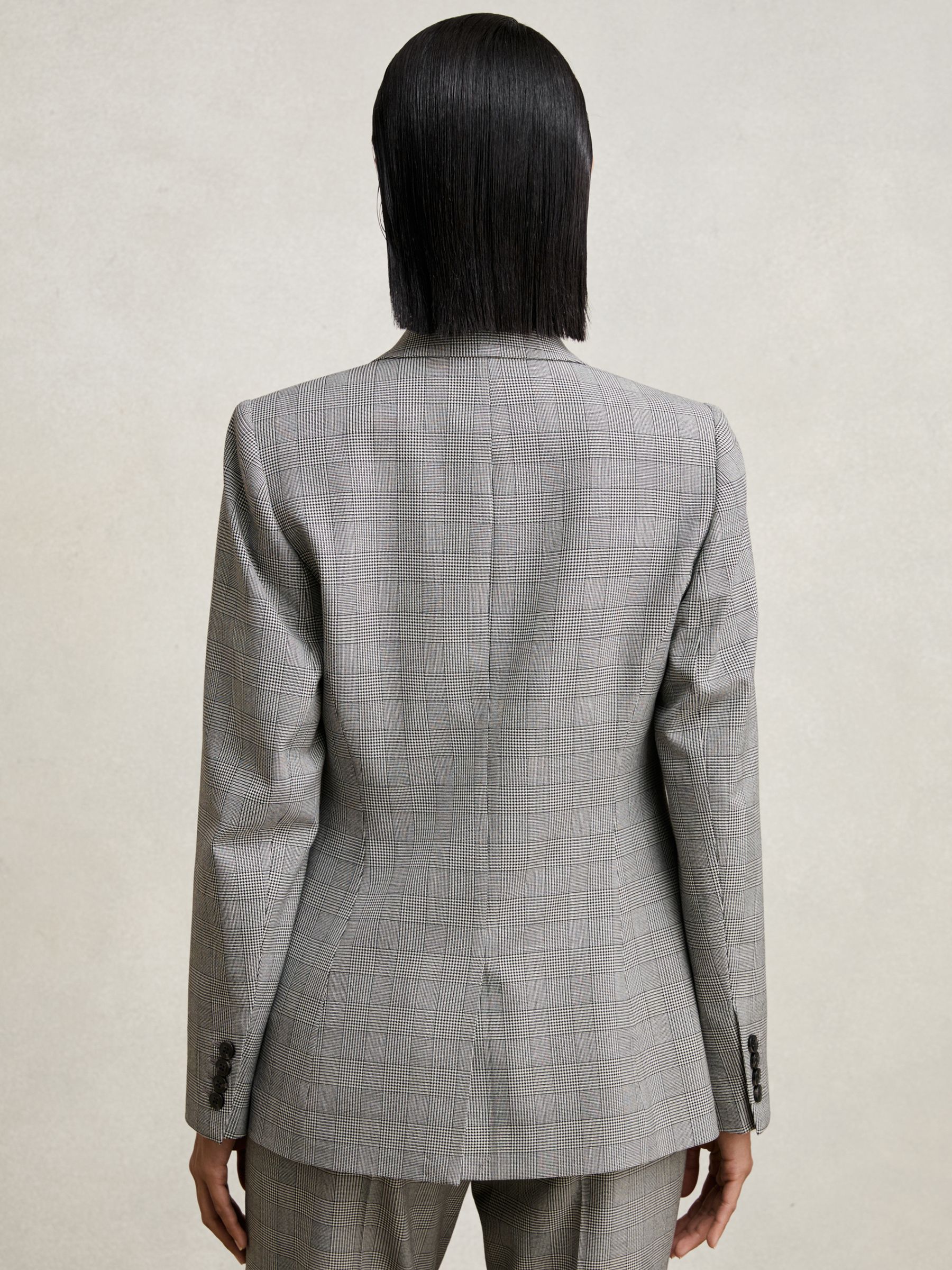 Petite Single-Breasted Check Suit Blazer in Grey - Image 6 of 8