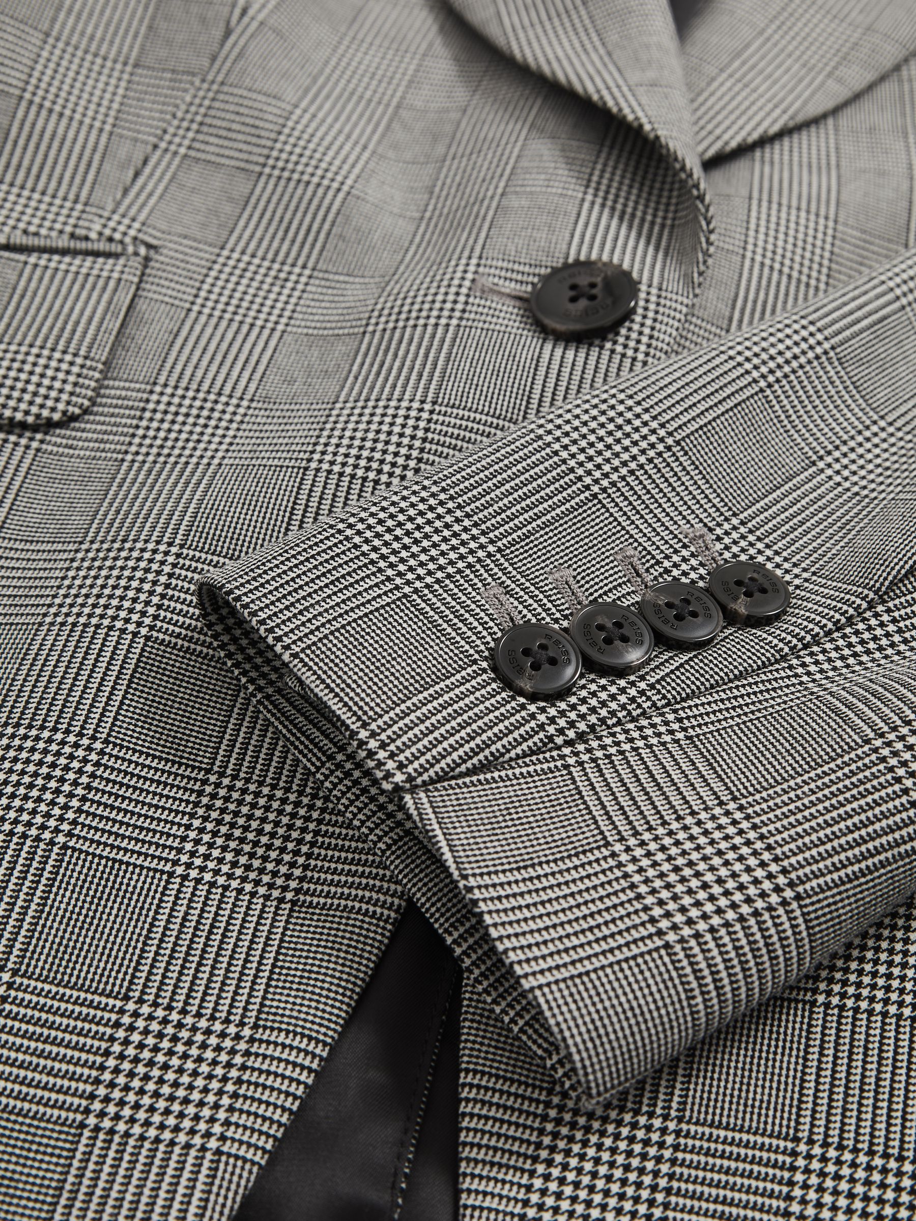 Petite Single-Breasted Check Suit Blazer in Grey - Image 7 of 8
