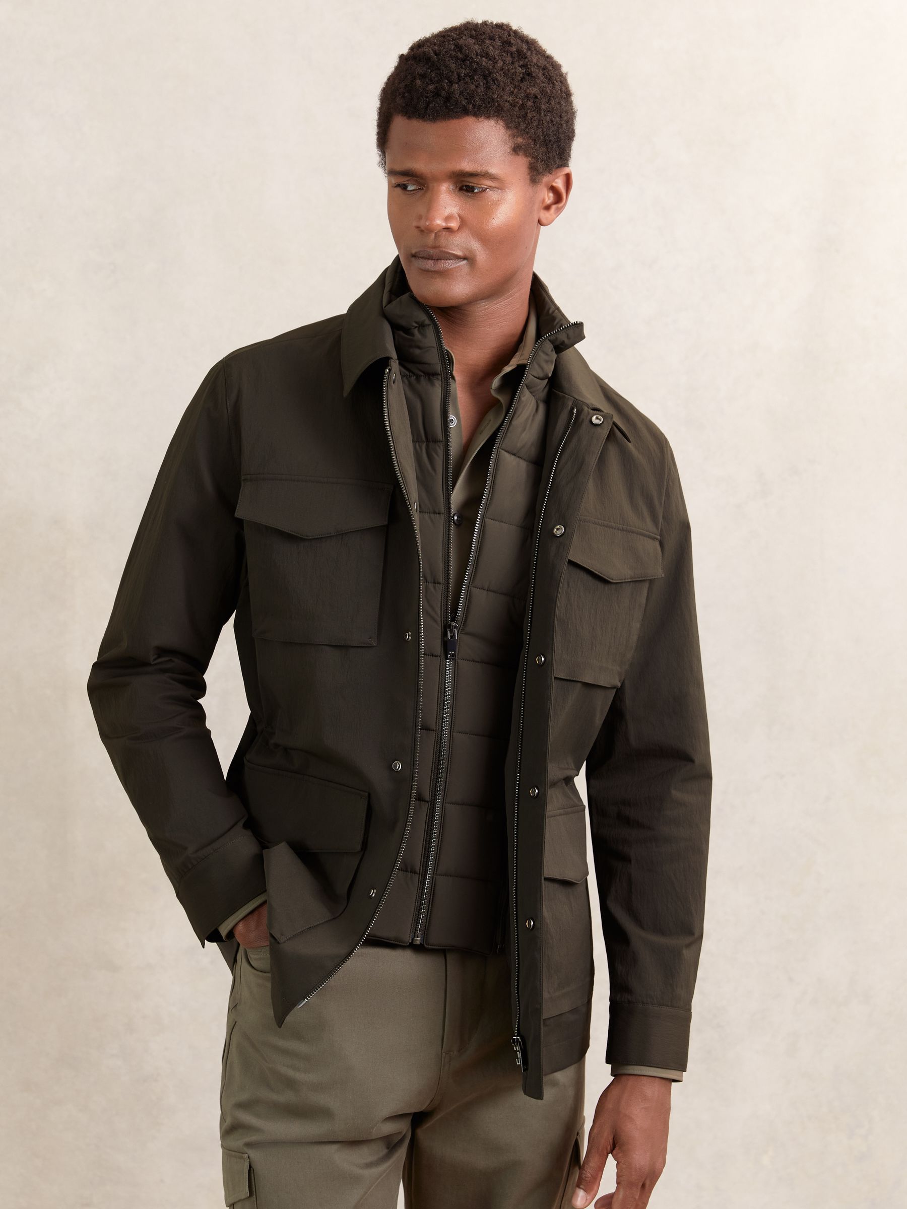 Removable-Gilet Safari Jacket in Green - Image 6 of 9