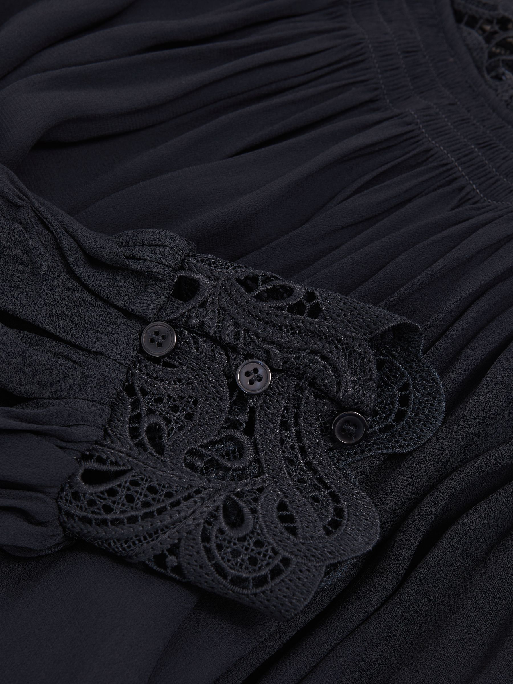 Lace-Trim Draped Chiffon Top in Navy - image 4