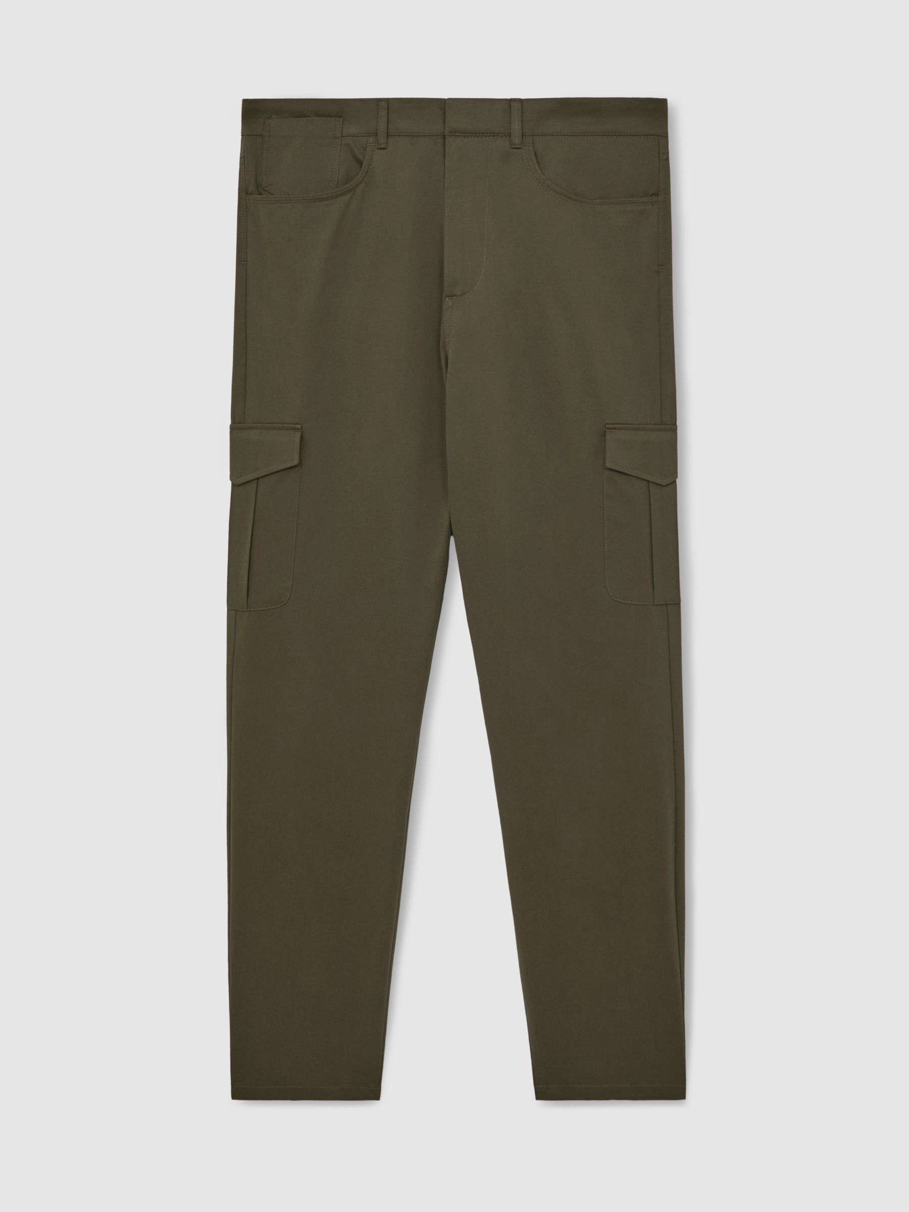 Cotton Tapered Cargo Trousers With Stretch in Olive Green - Image 2 of 5