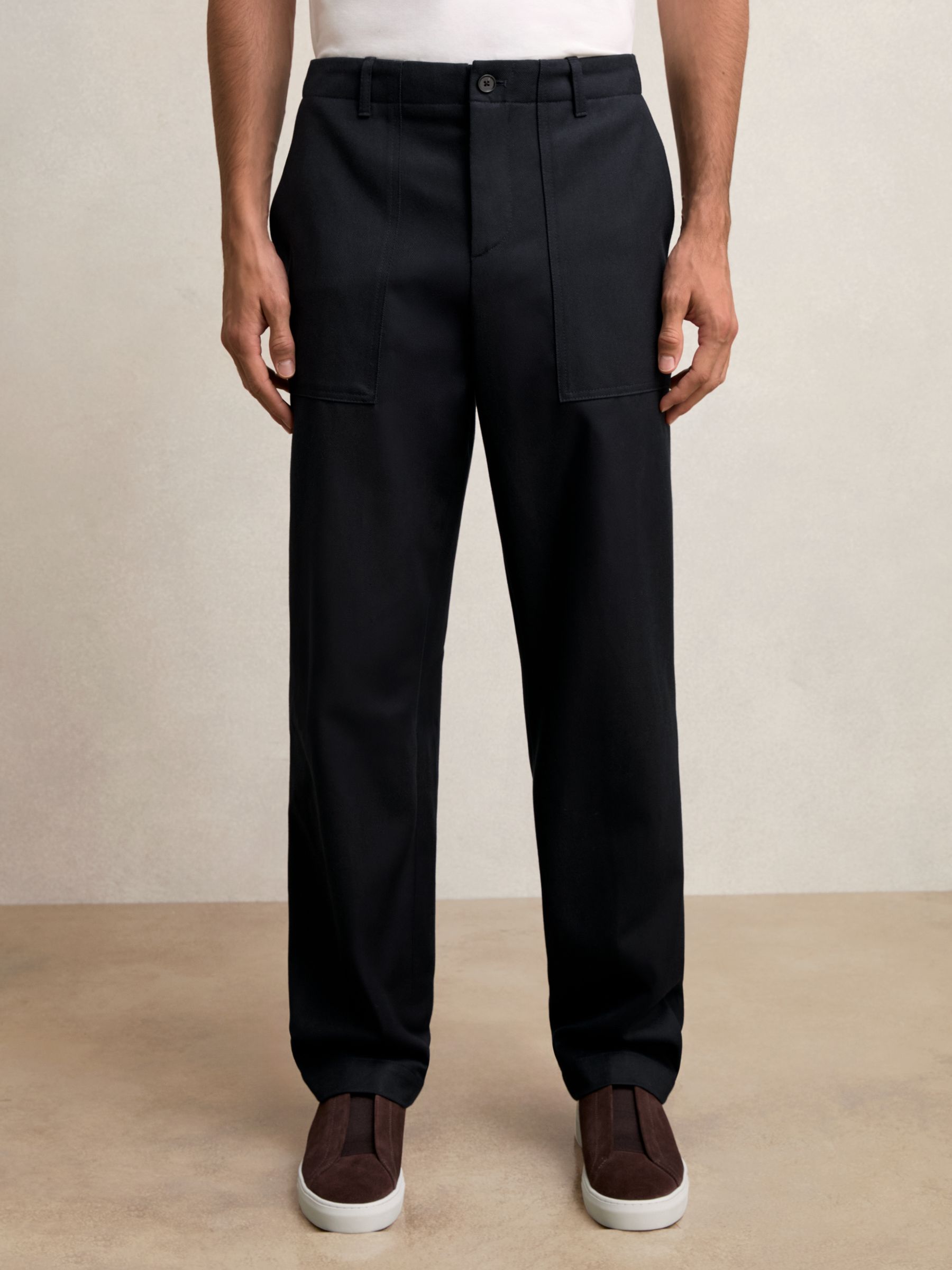Lyocell Cotton Wide Utility Trousers in Navy - Image 3 of 6