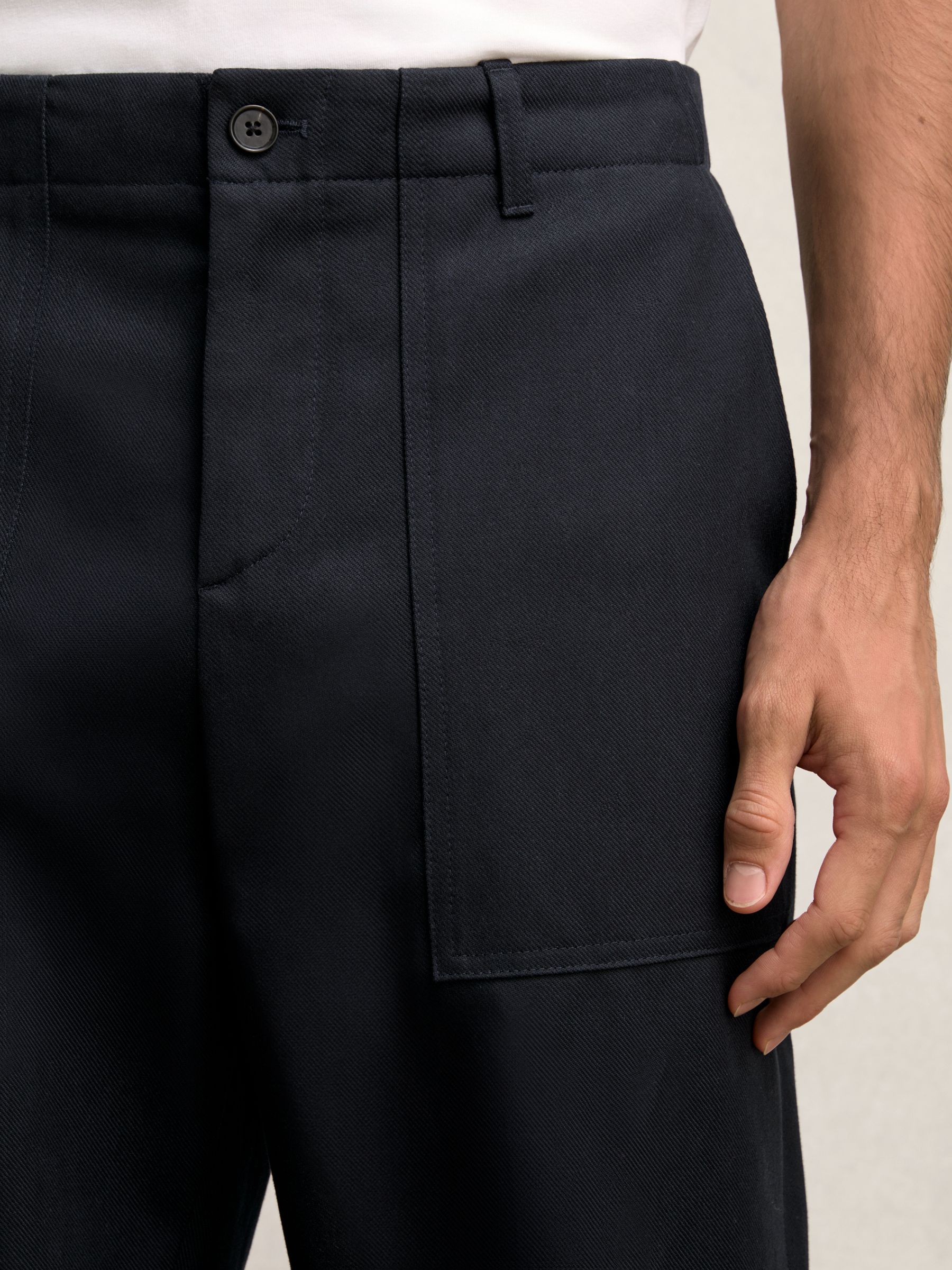 Lyocell Cotton Wide Utility Trousers in Navy - Image 4 of 6