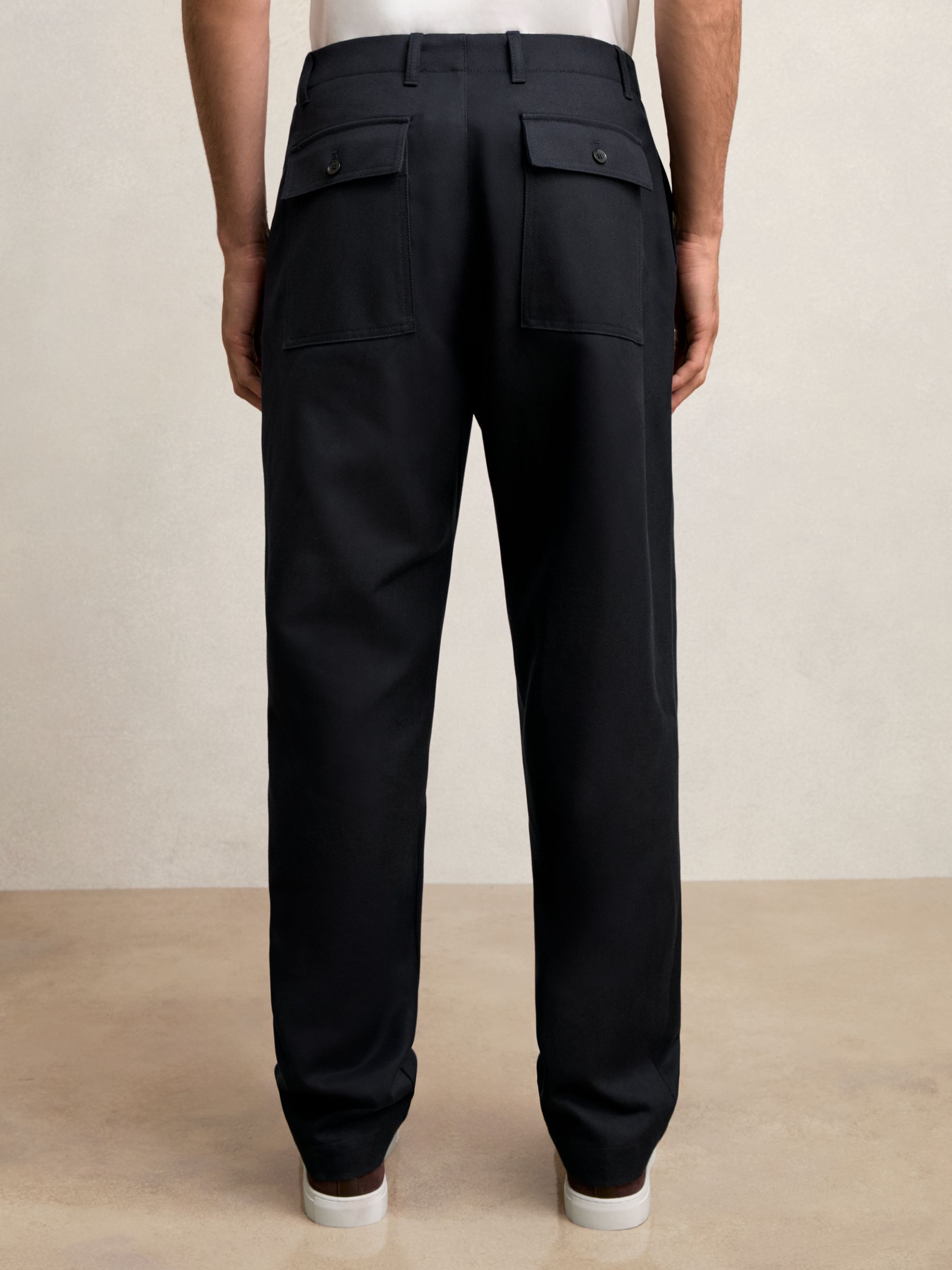 Lyocell Cotton Wide Utility Trousers in Navy - Image 5 of 6