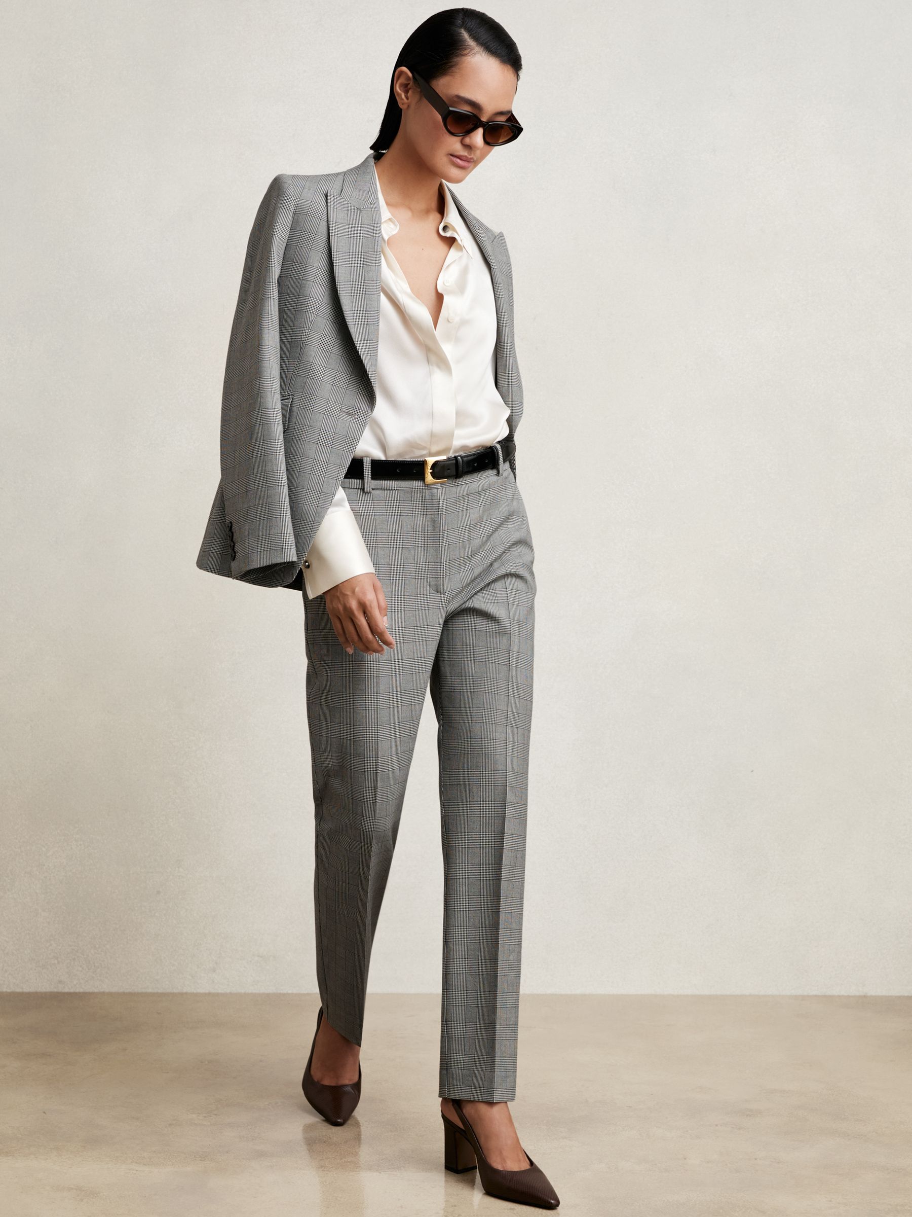 Petite Check Slim-Fit Suit Trousers in Grey - Image 1 of 7 Petite Check Slim-Fit Suit Trousers in Grey - Image 1 of 7