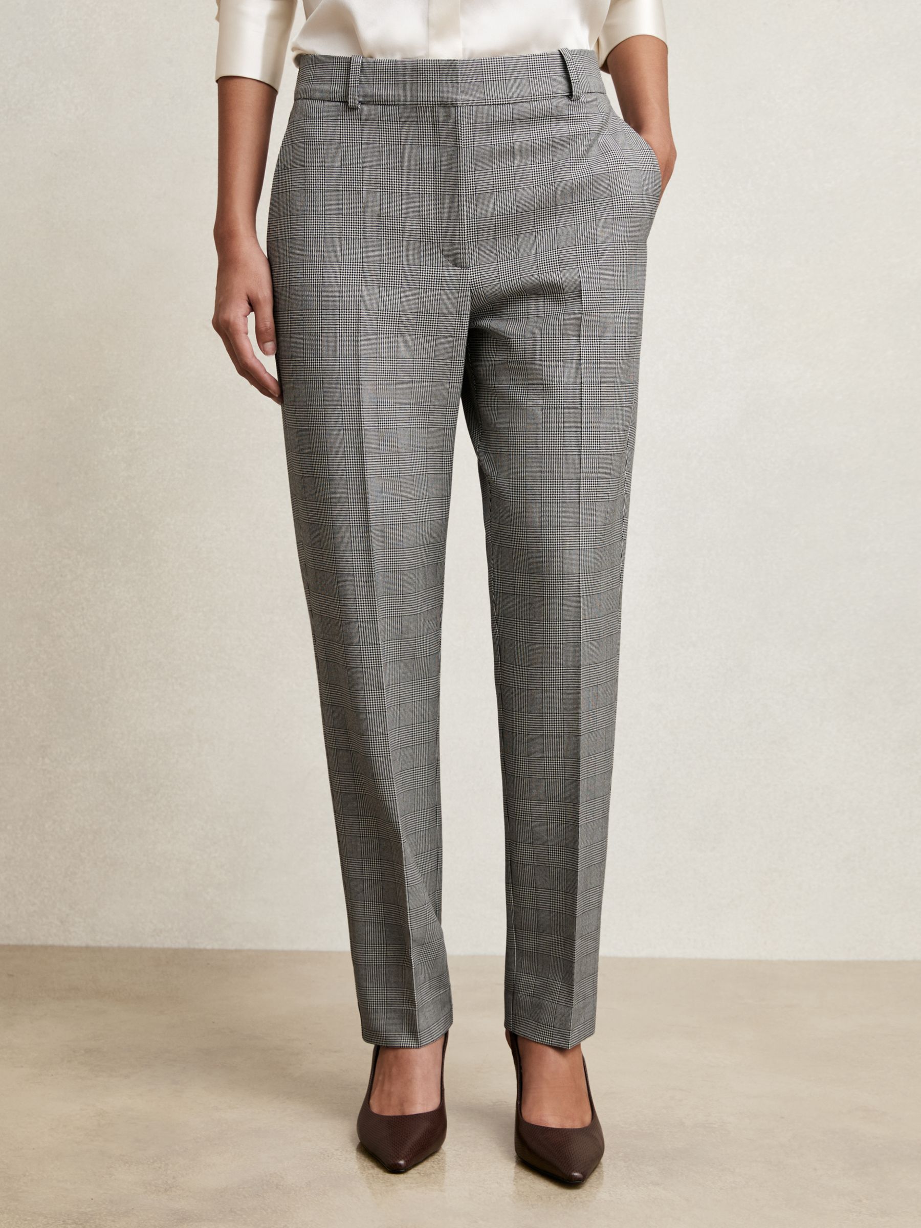 Petite Check Slim-Fit Suit Trousers in Grey - image 4