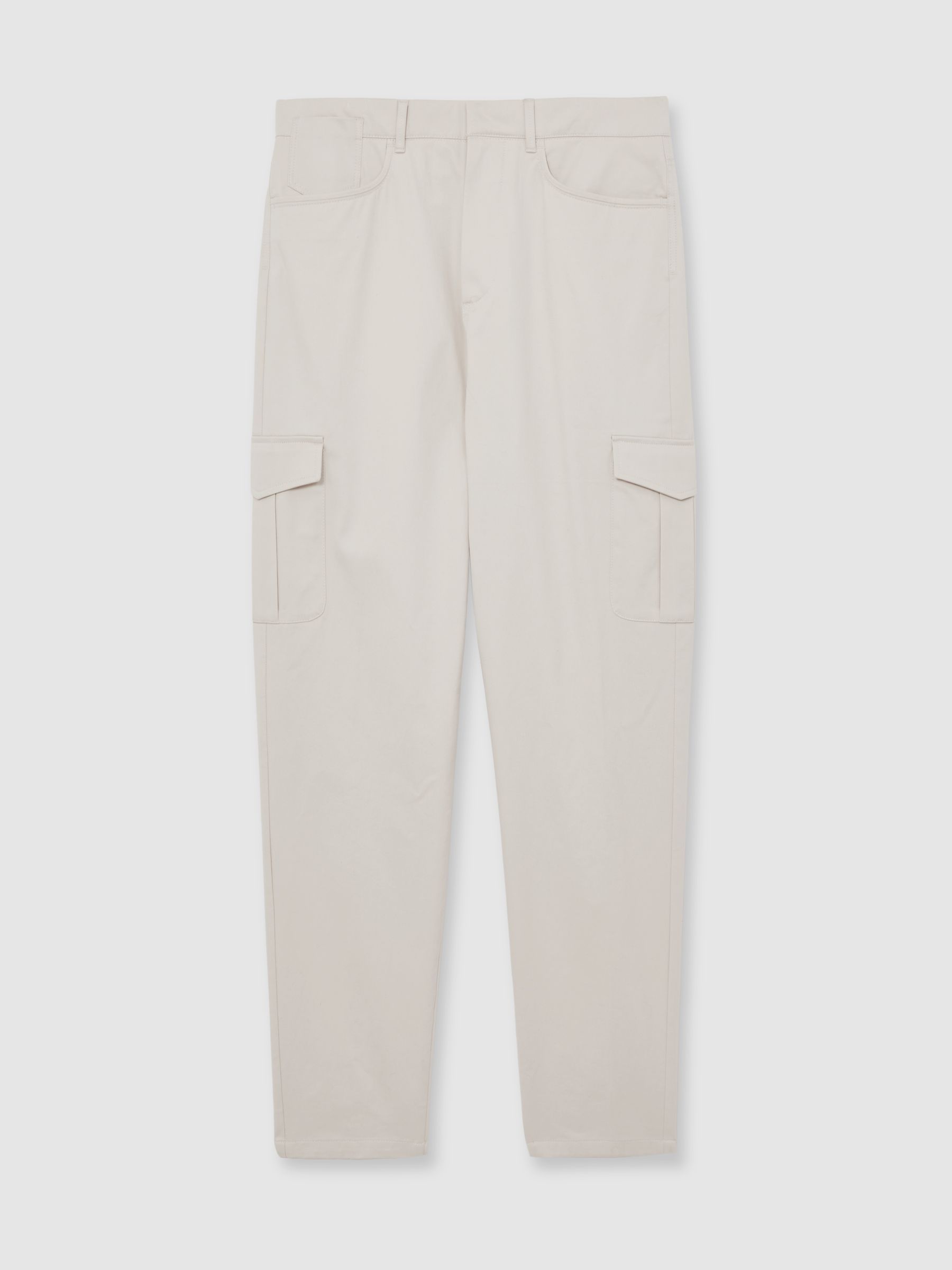 Cotton Tapered Cargo Trousers With Stretch in Stone - Image 2 of 7