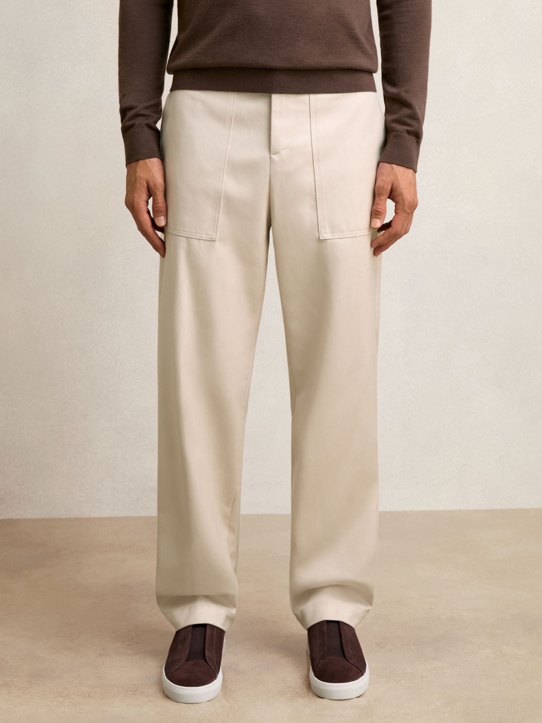 Lyocell Cotton Wide Utility Trousers in Ecru - Image 4 of 9