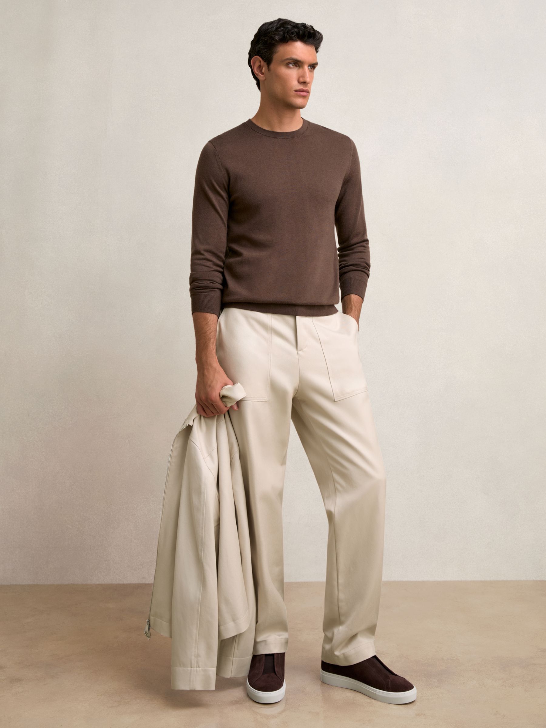 Lyocell Cotton Wide Utility Trousers in Ecru - Image 5 of 9
