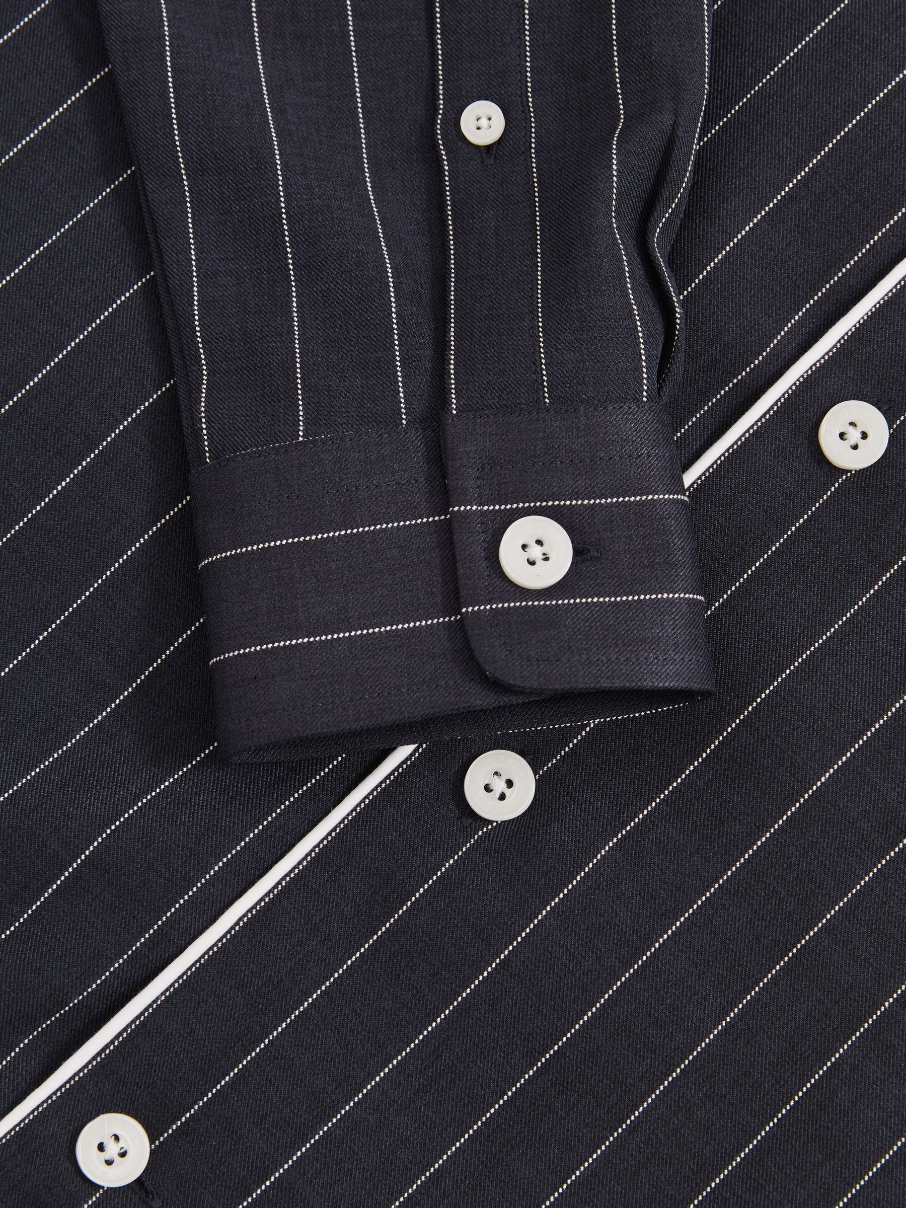 Pinstripe Cuban-Collar Piped Shirt in Navy/White - image 3