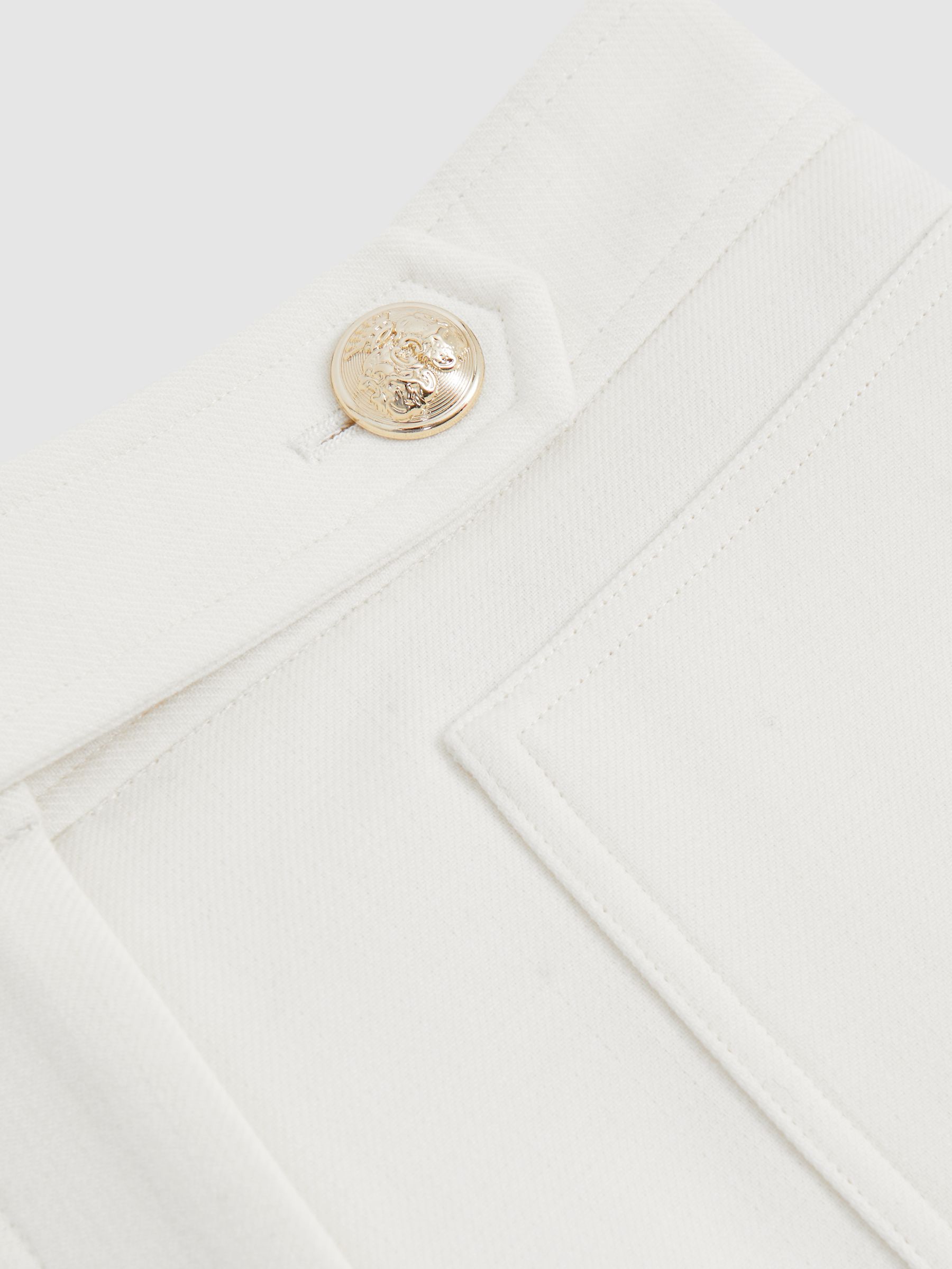 Petite Twill Button-Tab Flared Trousers With Wool in White - image 3