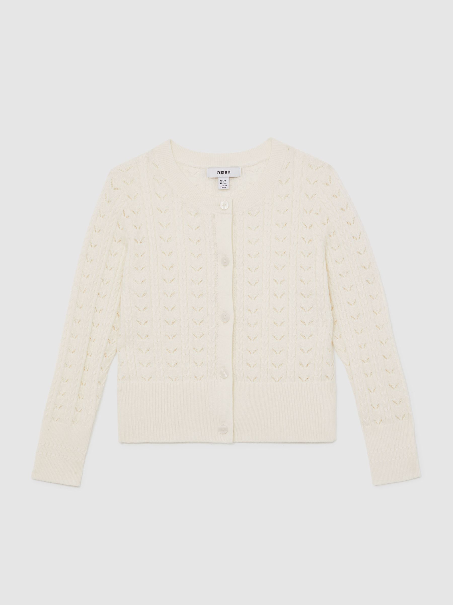 3-9 yrs Wool-Cotton Pointelle Cardigan in Ivory - Image 2 of 4