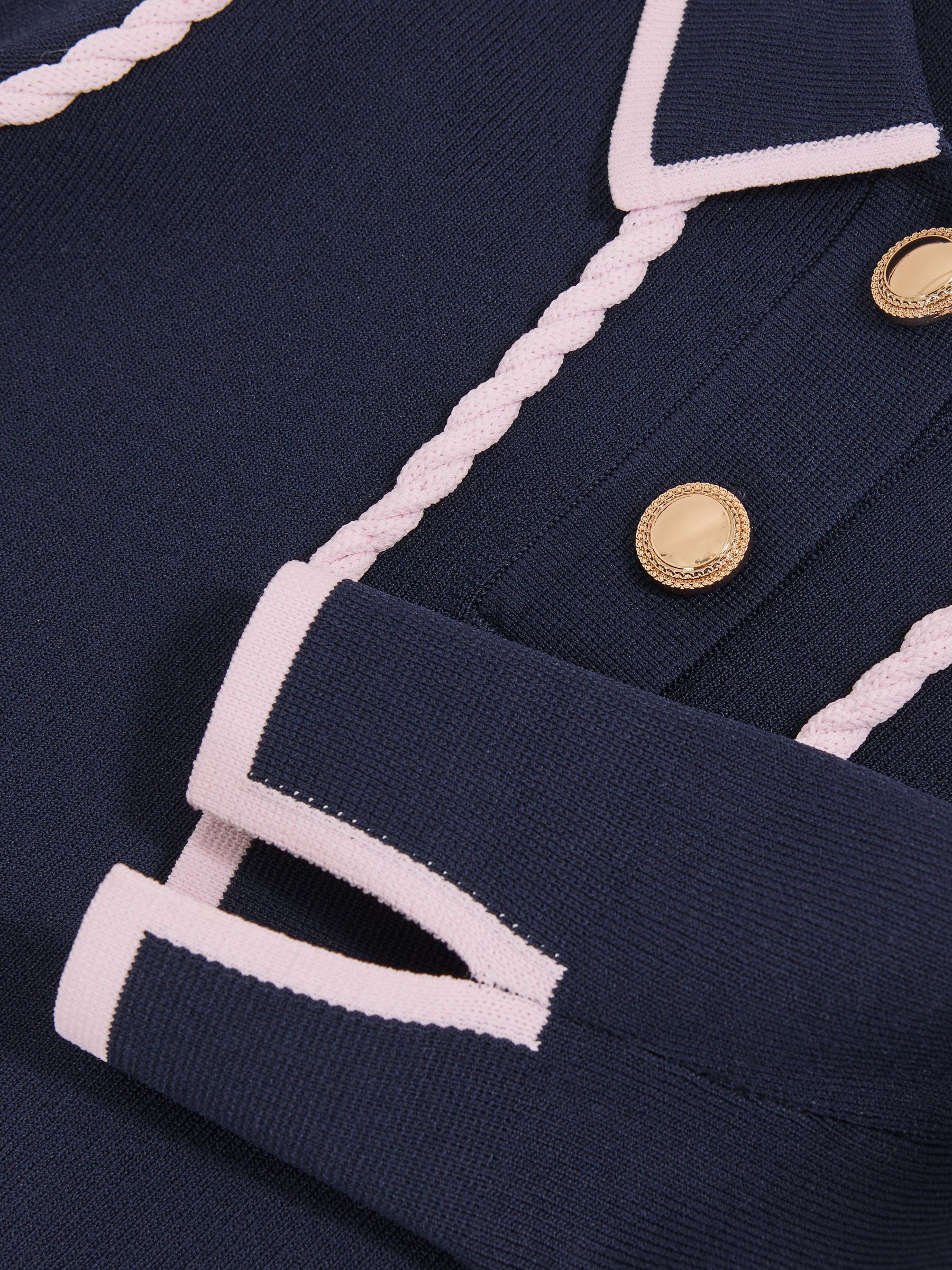9-13 yrs Piped Knitted Collar Top in Navy - Image 4 of 4