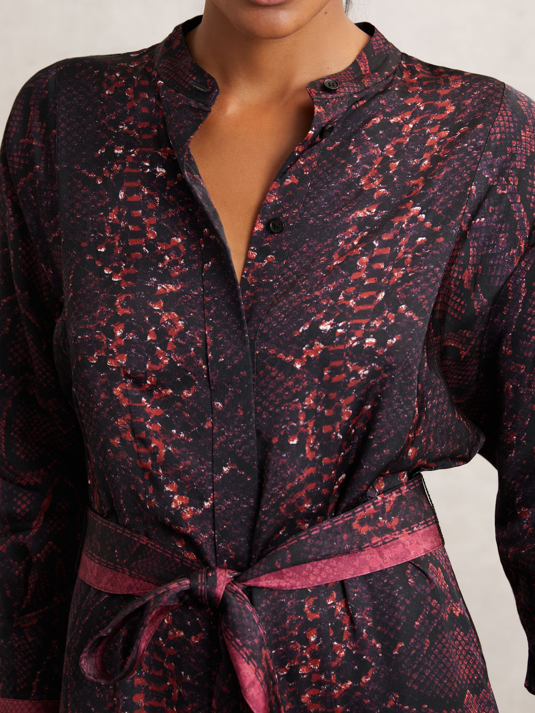 Snake-Print Belted Shirt Dress in Burgundy/Black - image 5