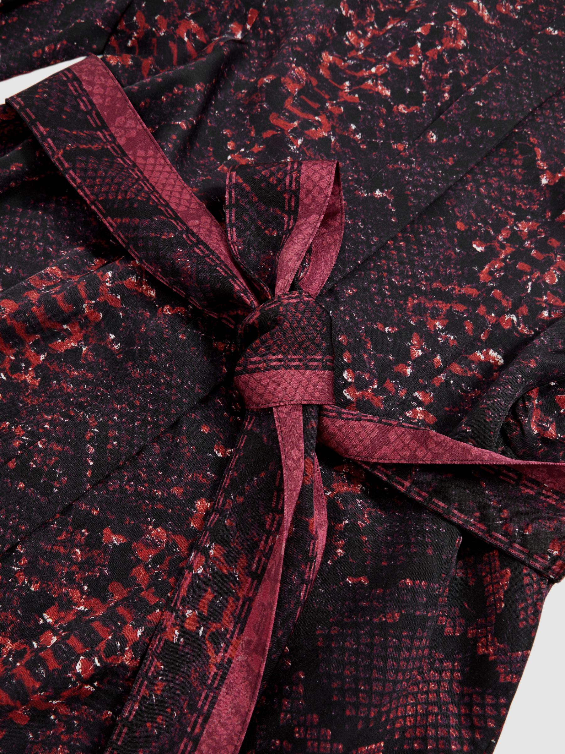 Snake-Print Belted Shirt Dress in Burgundy/Black - image 3