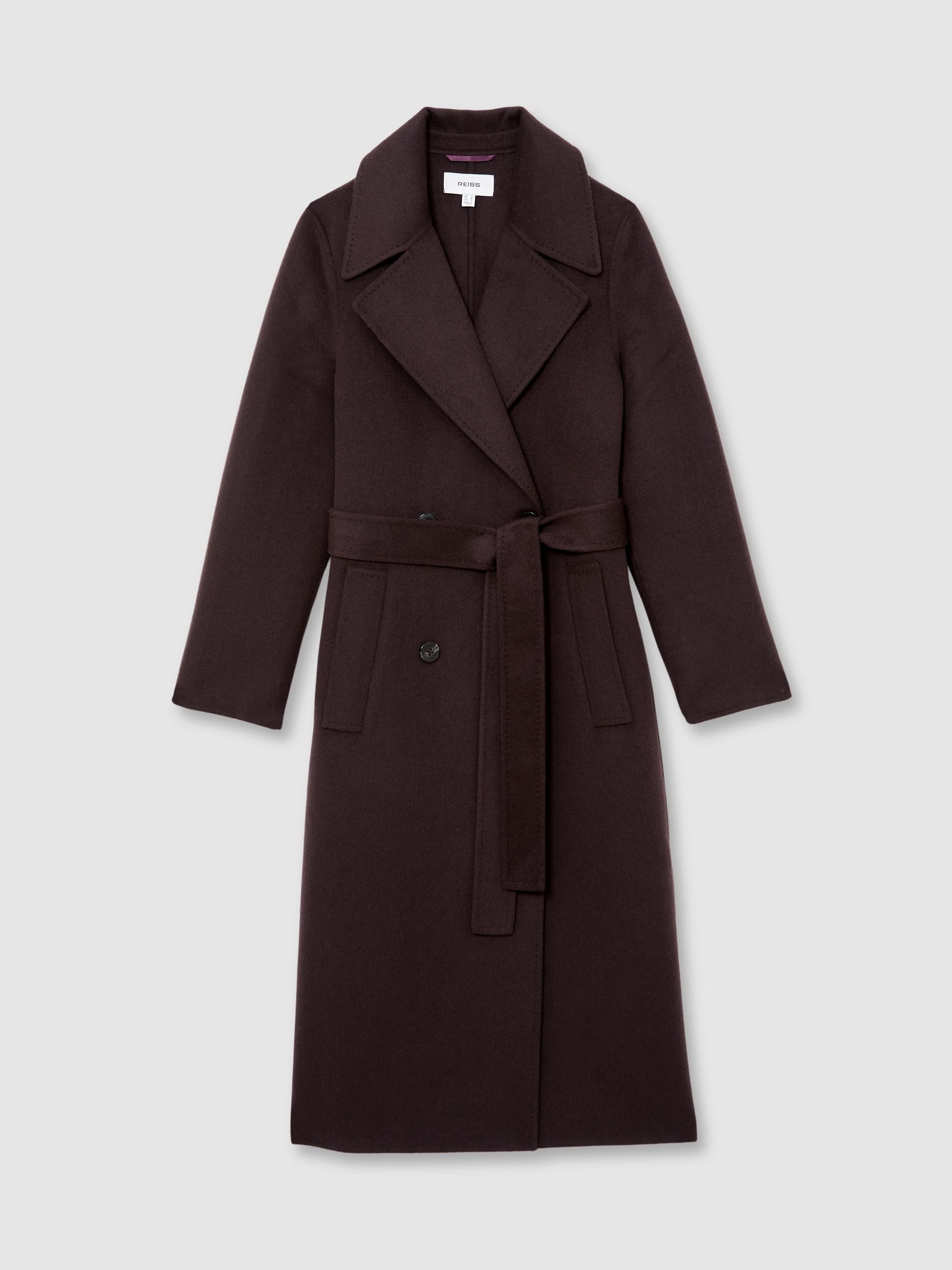 Double-Breasted Blindseam Coat Wool-Blend in Aubergine - Image 2 of 7