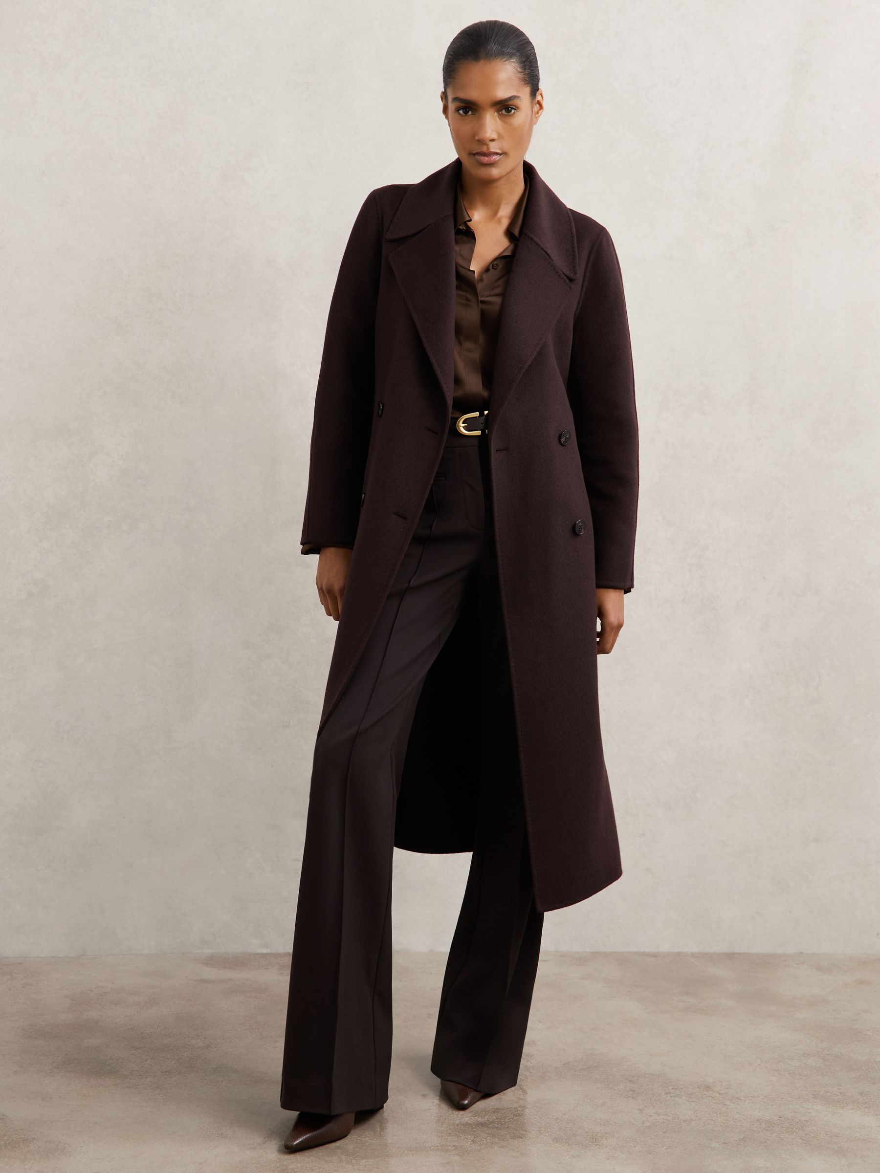 Reiss Double-Breasted Blindseam Coat Wool-Blend in Aubergine | REISS