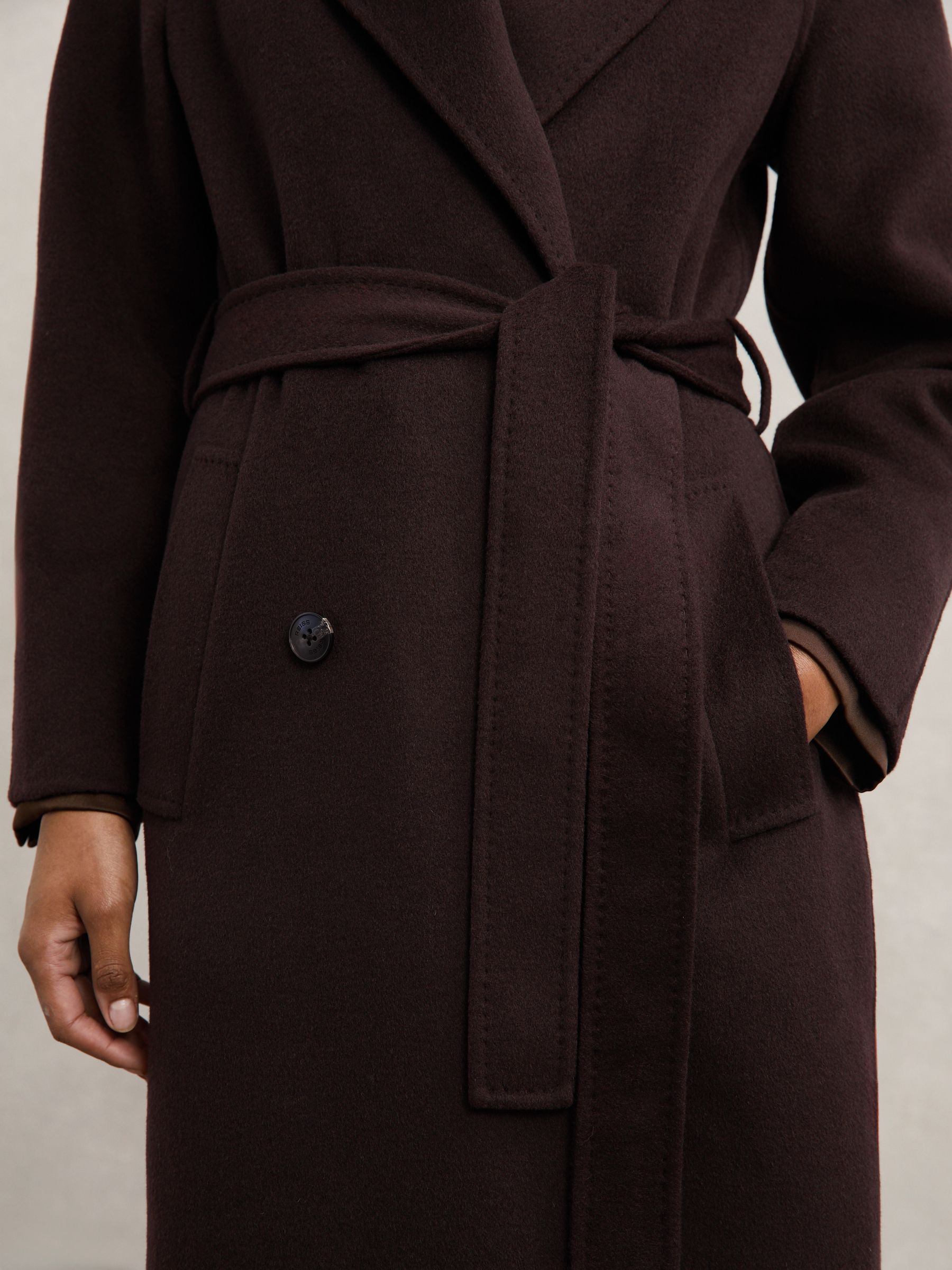 Double-Breasted Blindseam Coat Wool-Blend in Aubergine - Image 4 of 7