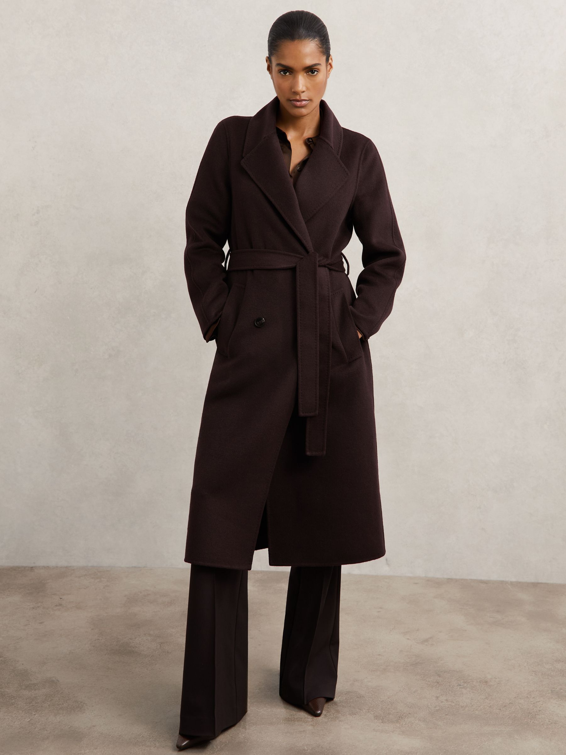 Reiss Double-Breasted Blindseam Coat Wool-Blend in Aubergine | REISS