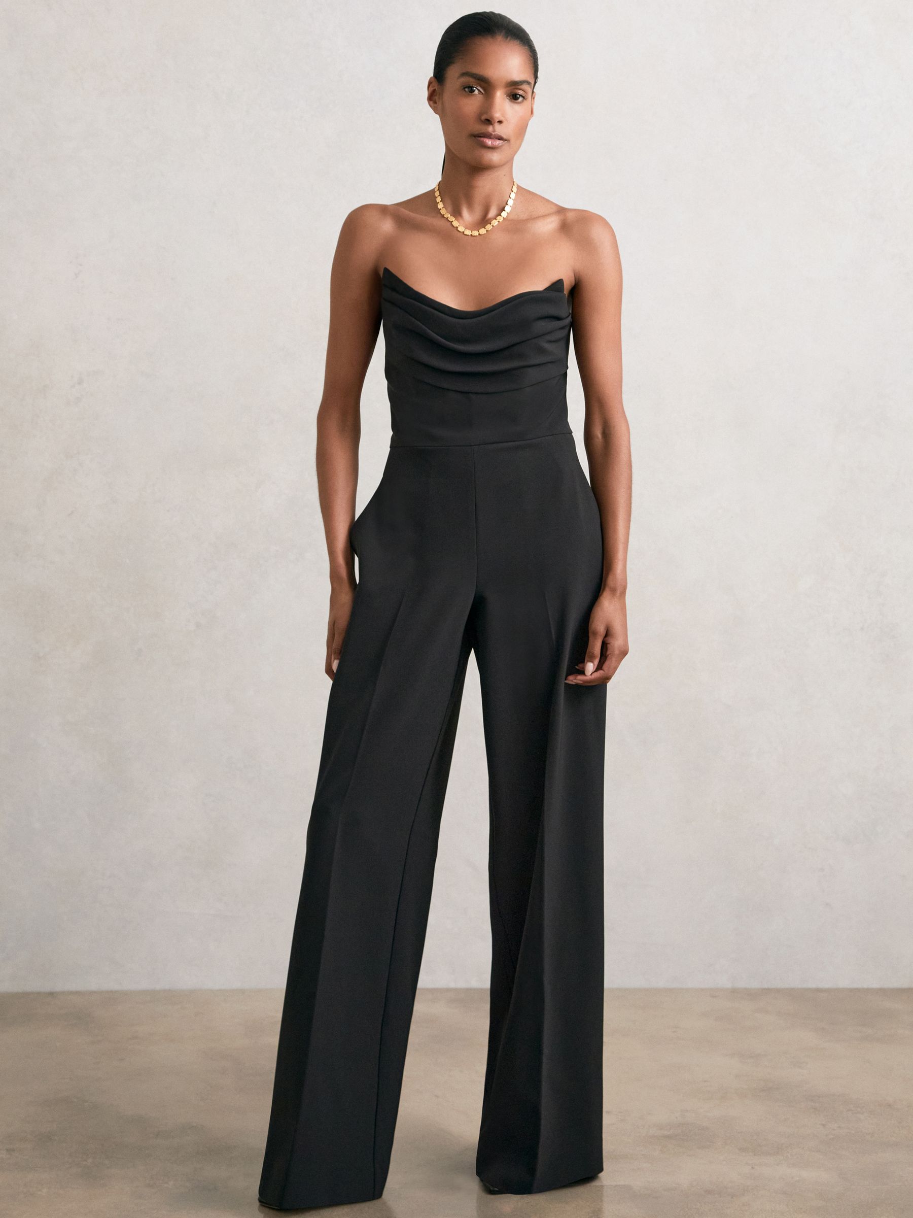 Structured Strapless Wide-Leg Jumpsuit in Black - Image 1 of 7