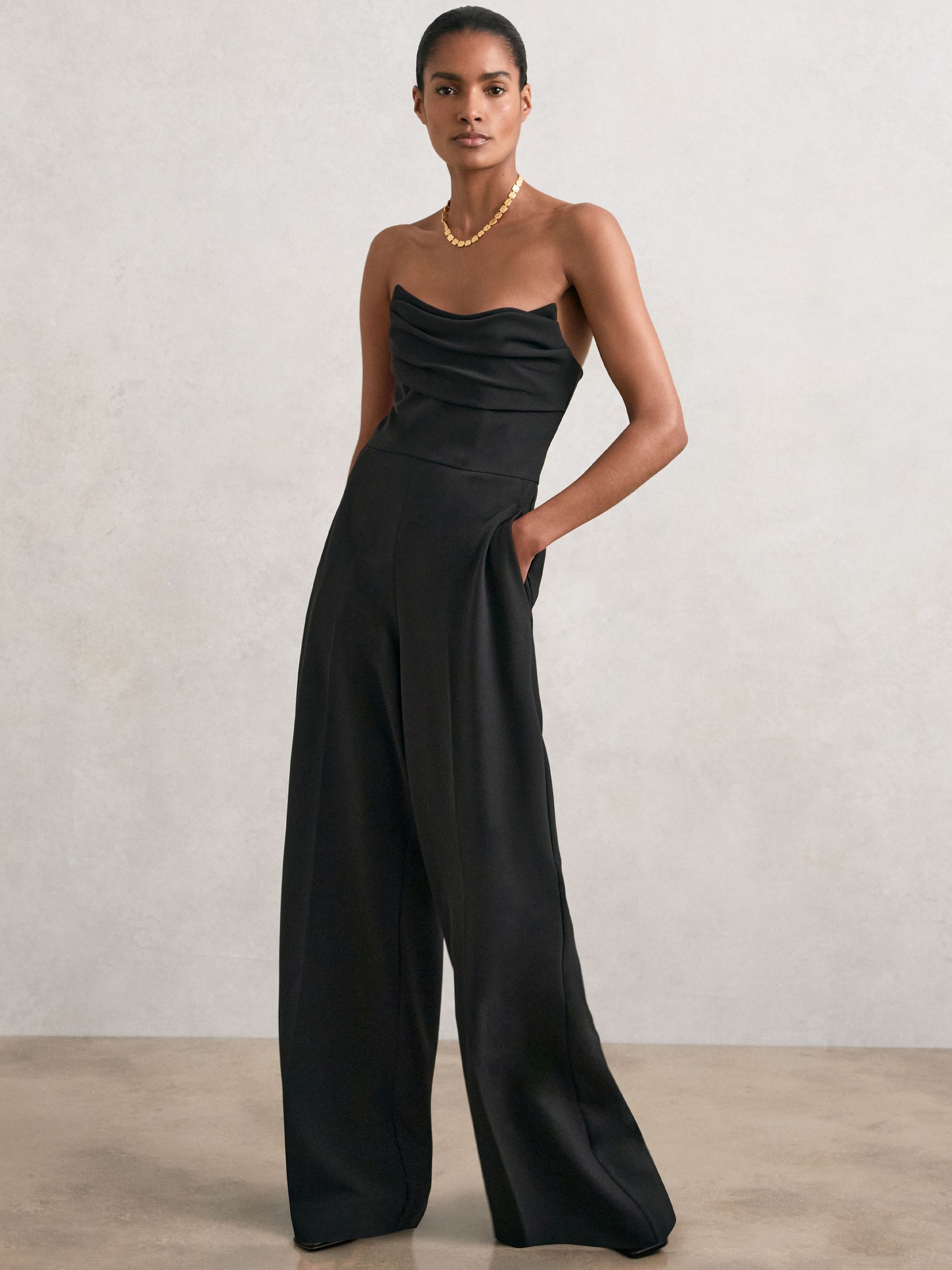 Structured Strapless Wide-Leg Jumpsuit in Black - Image 4 of 7