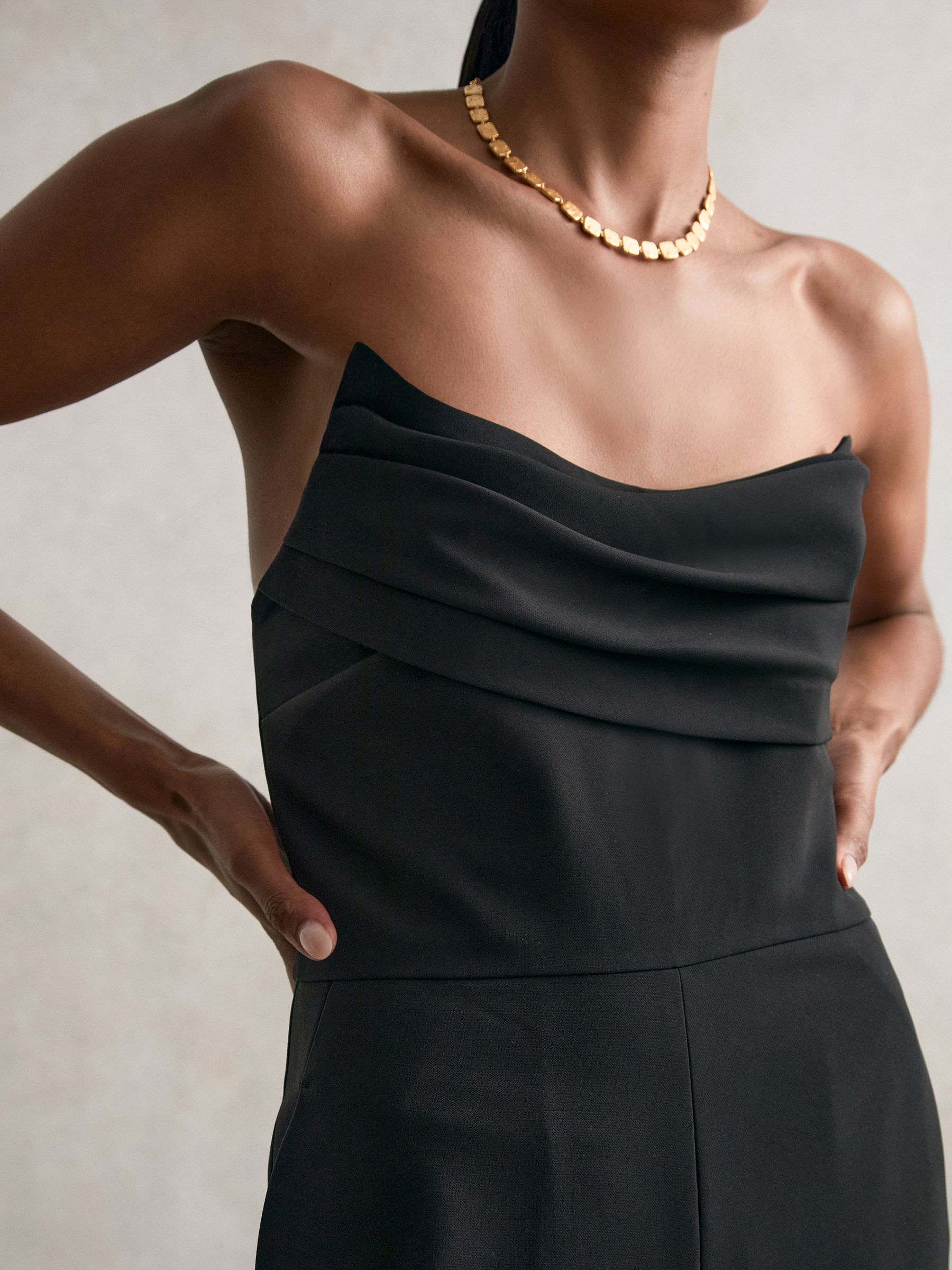 Structured Strapless Wide-Leg Jumpsuit in Black - Image 5 of 7