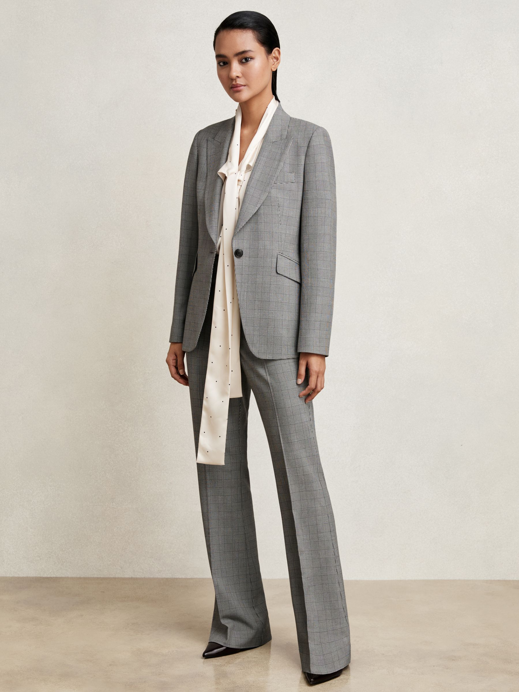 Check Flared Suit Trousers in Grey - image 5